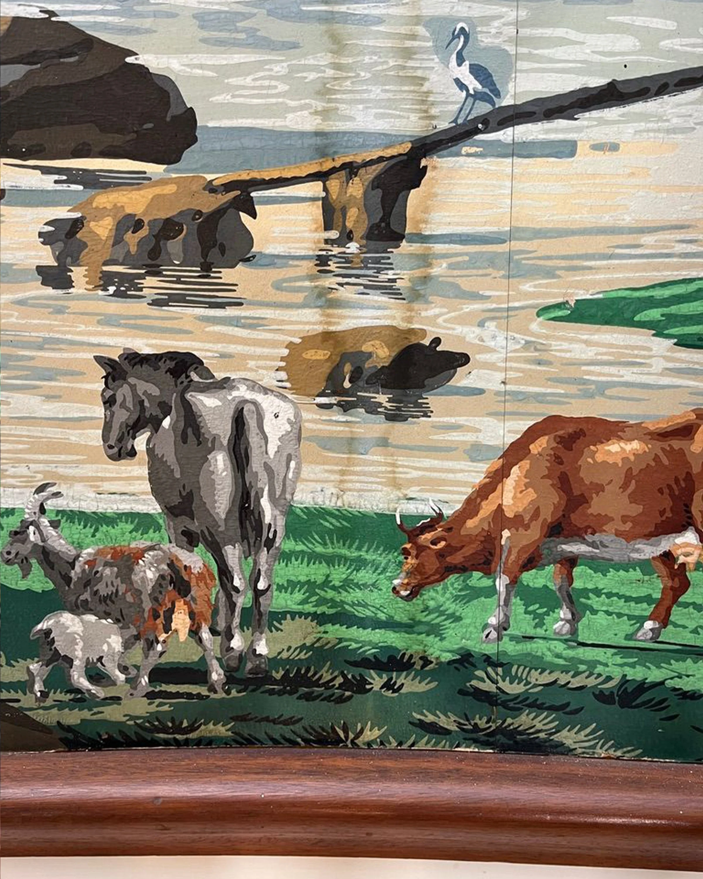 Before restoration of Zuber Les Vues de Suisse wallpaper at Greenwood Gardens