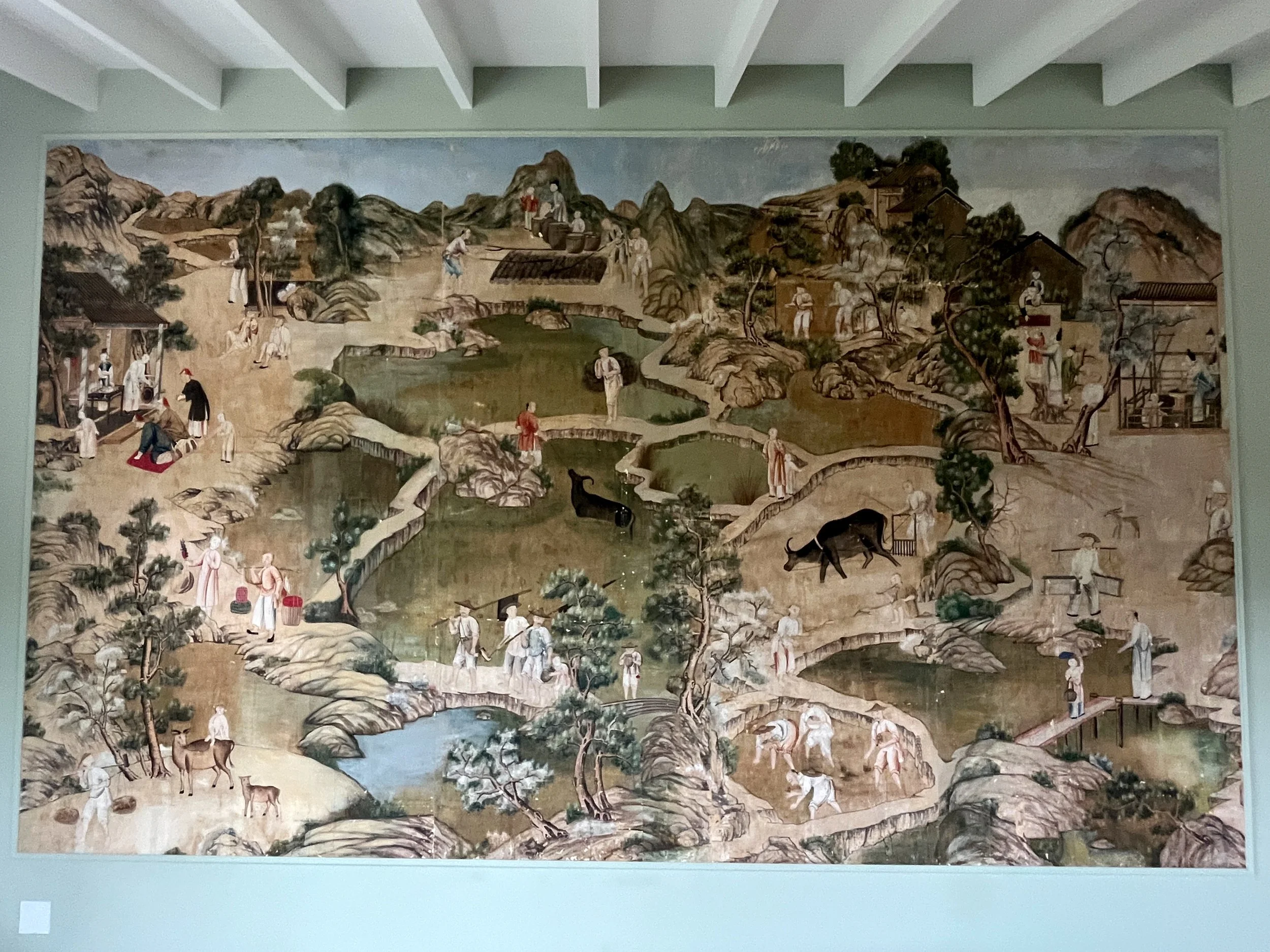 Before second restoration of Village Scene wallpaper