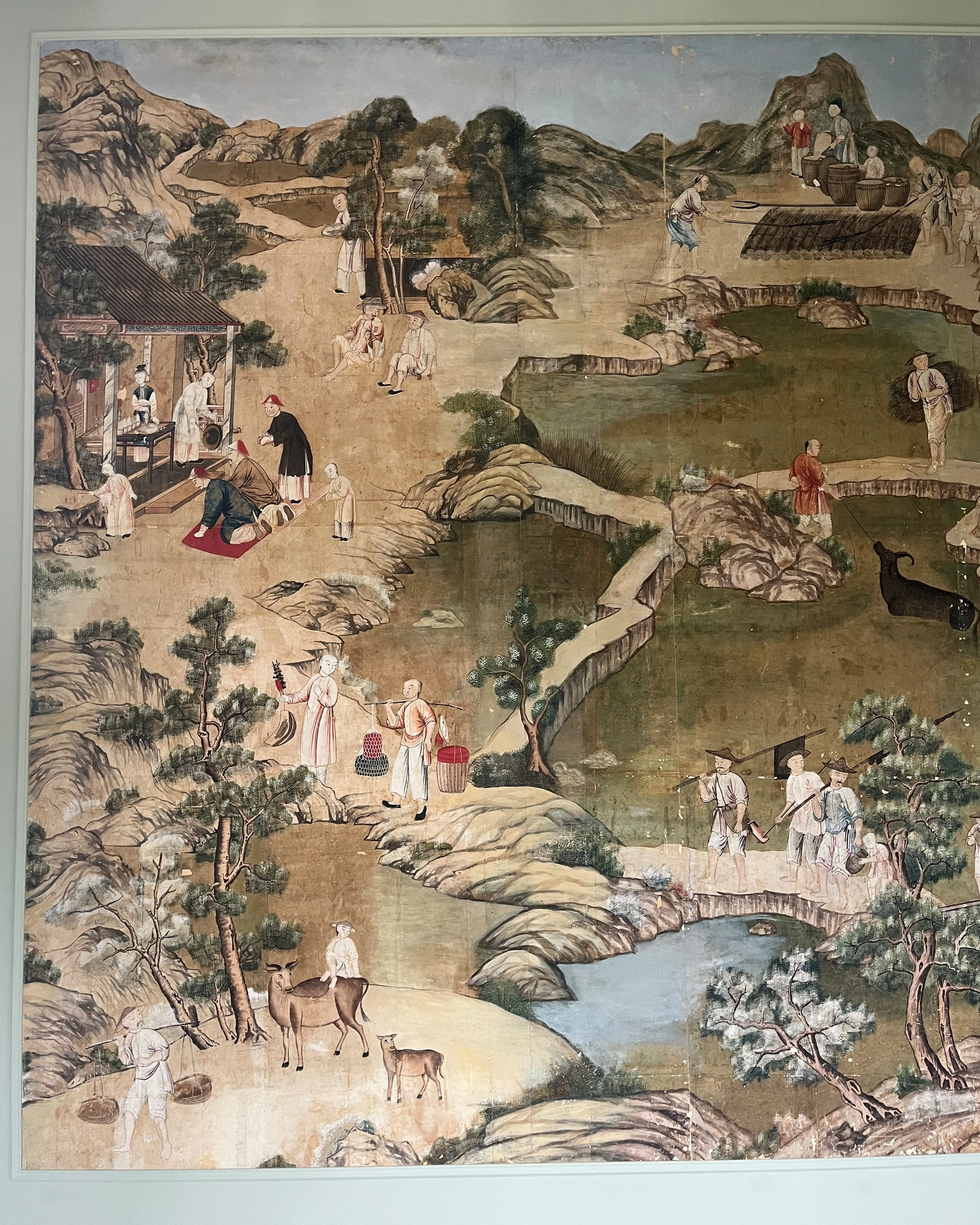 Before second restoration of Village Scene wallpaper