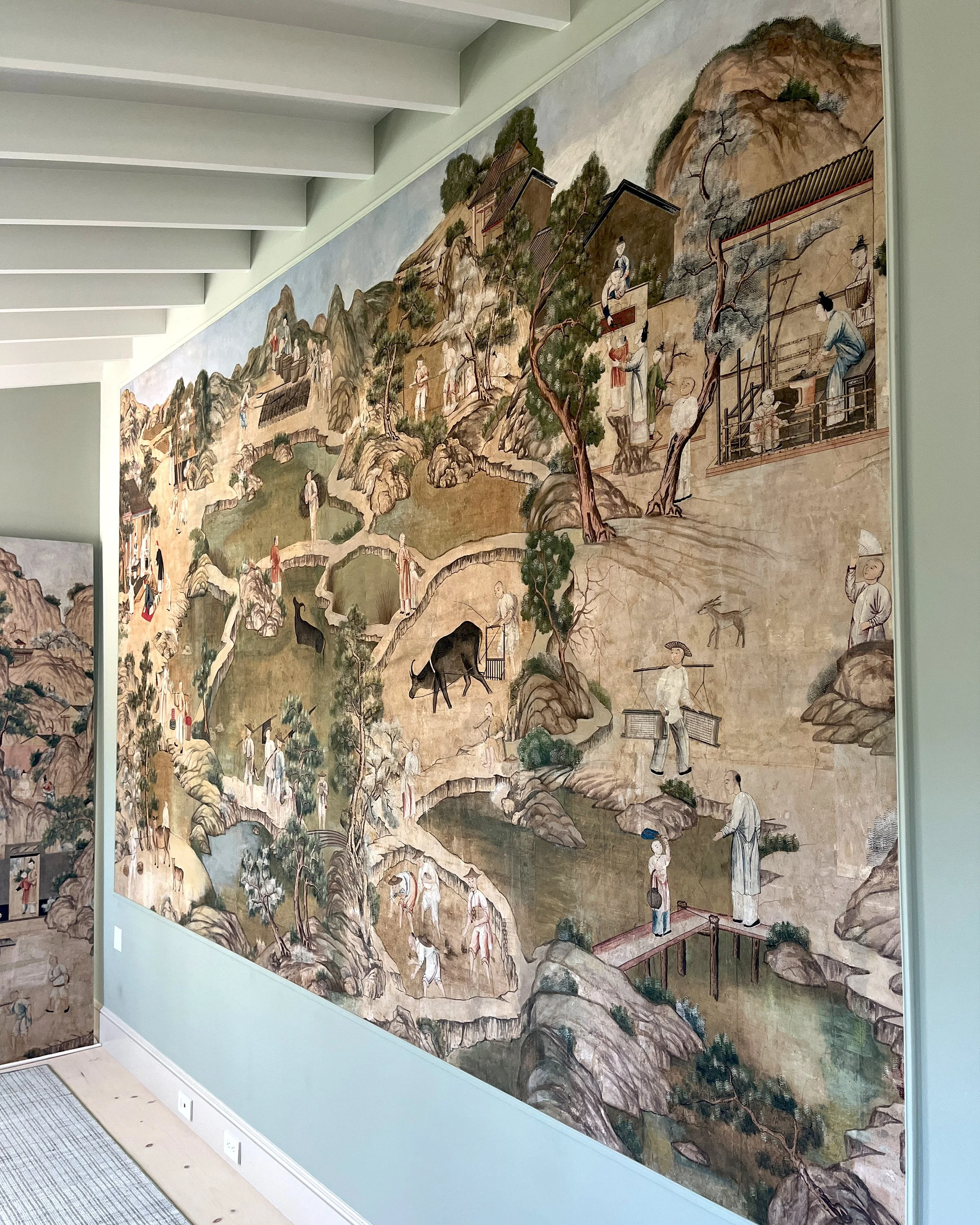Finished reinstallation of antique handpainted Chinese wallpaper in Sag Harbor