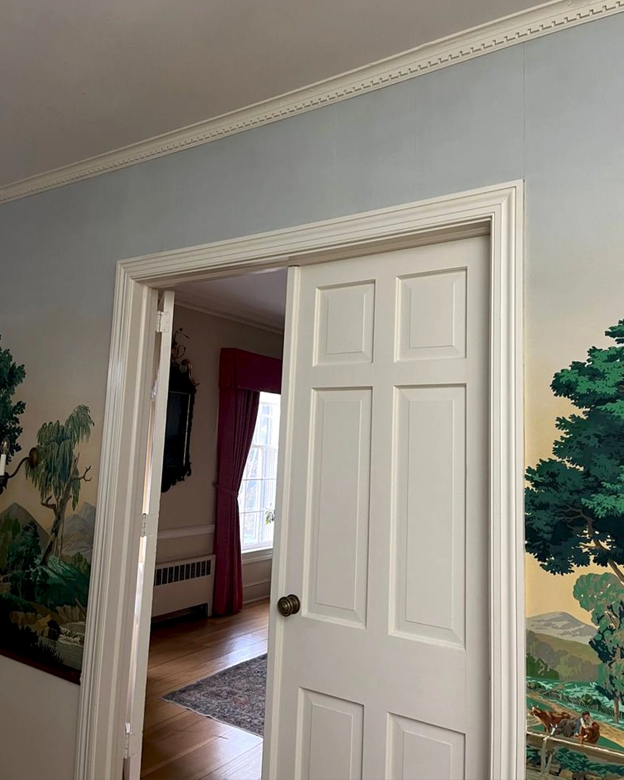 After restoration of Zuber Les Vues de Suisse wallpaper at Greenwood Gardens