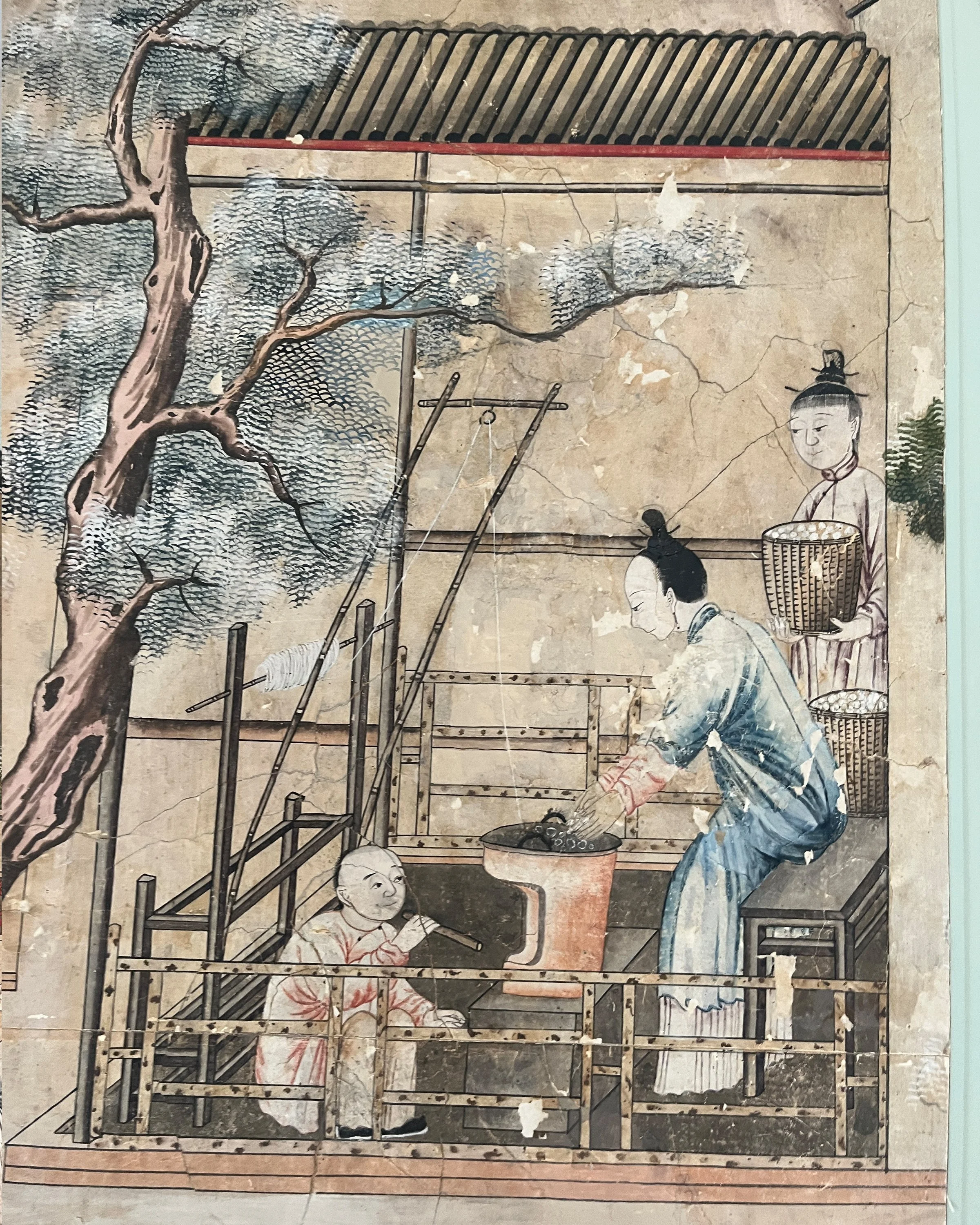 Before second restoration of Village Scene wallpaper