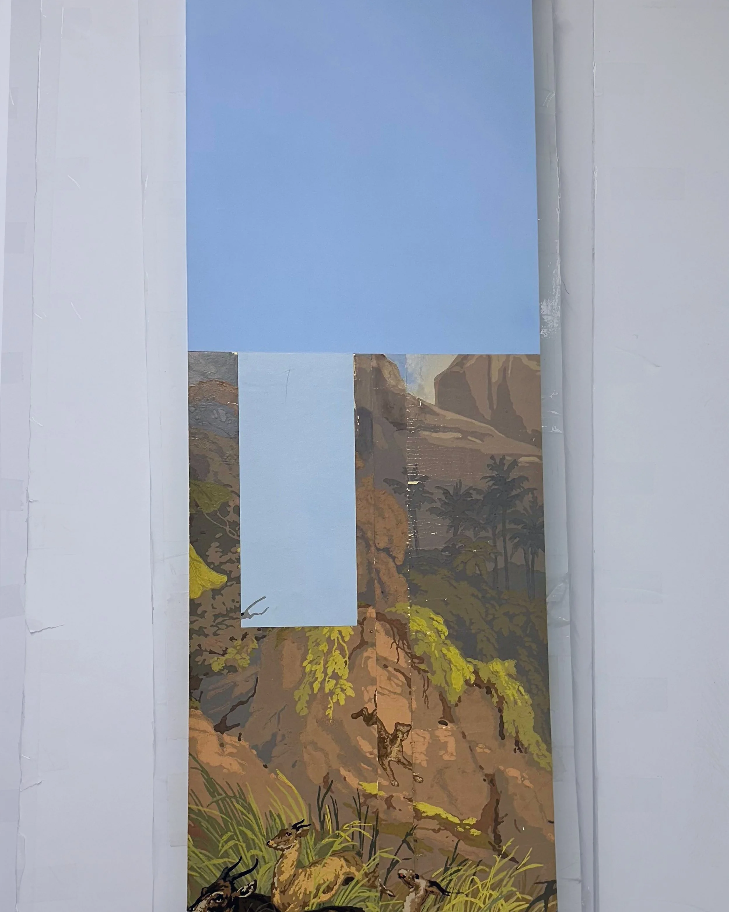 Hand-painting restored sections of panoramic wallpaper to match original design