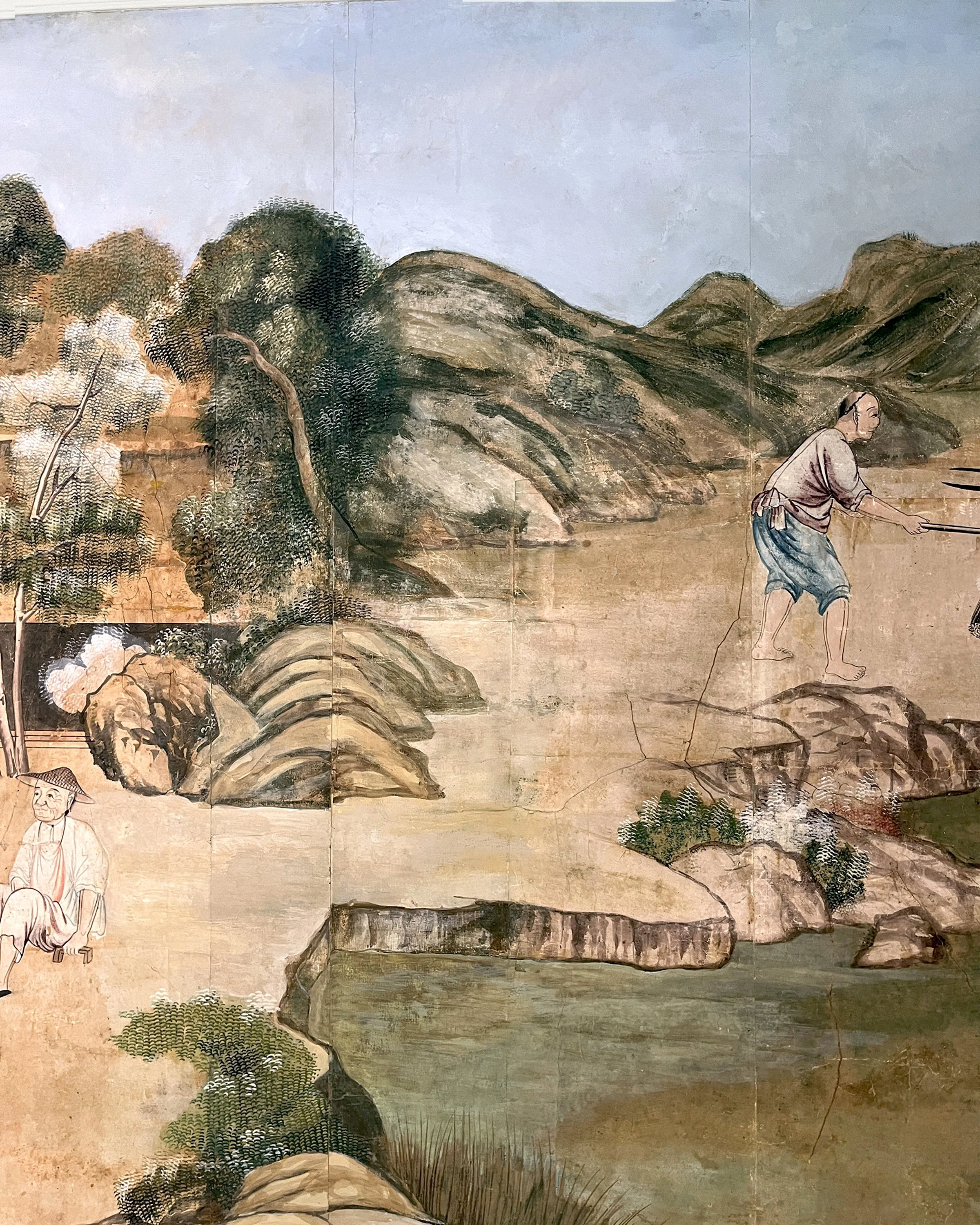 After second restoration of Village Scene wallpaper