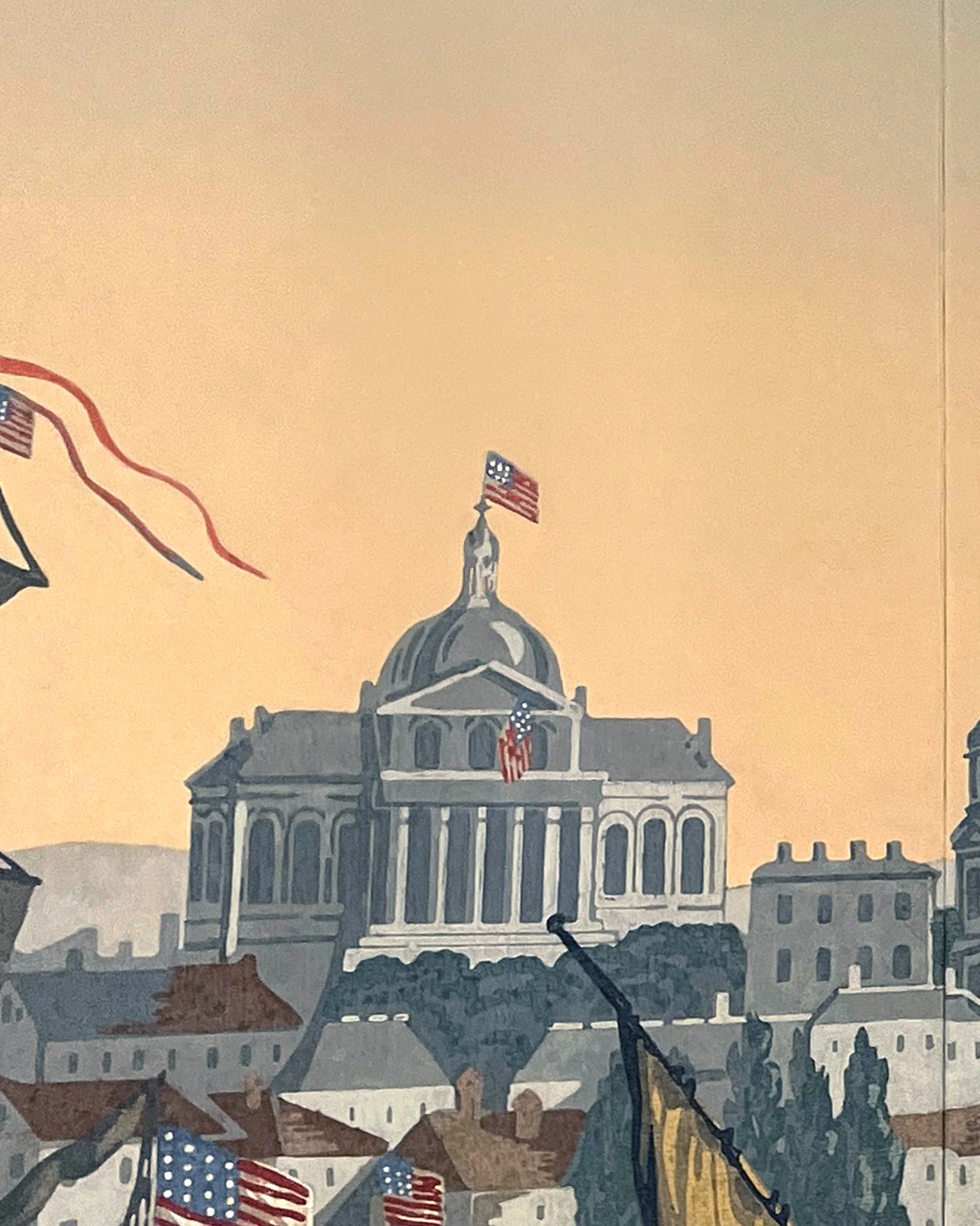 Close-up of age-related spotting on antique wallpaper after restoration