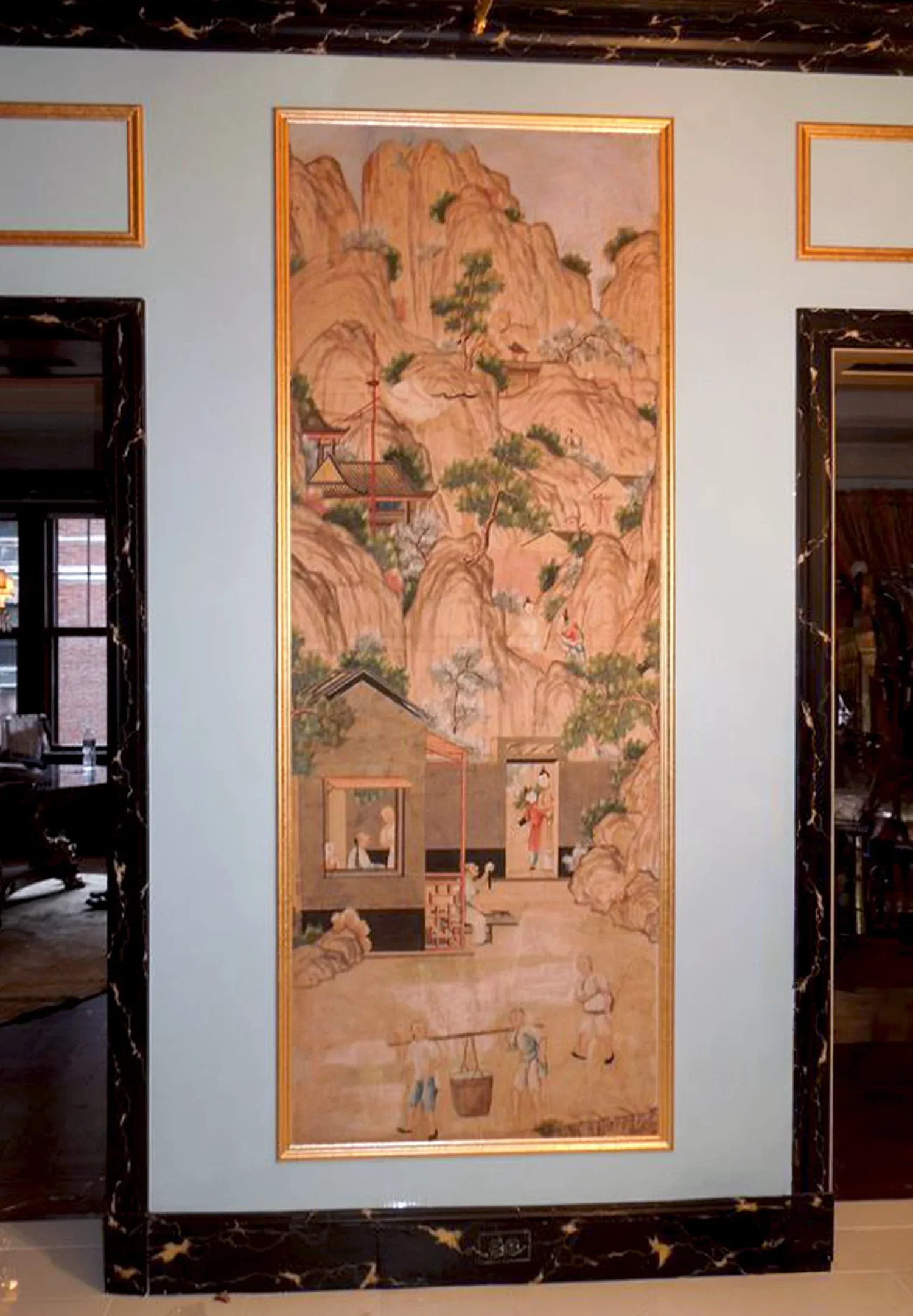 Park Avenue reinstallation with custom moldings and Scalamandré/Stark blue lacquer