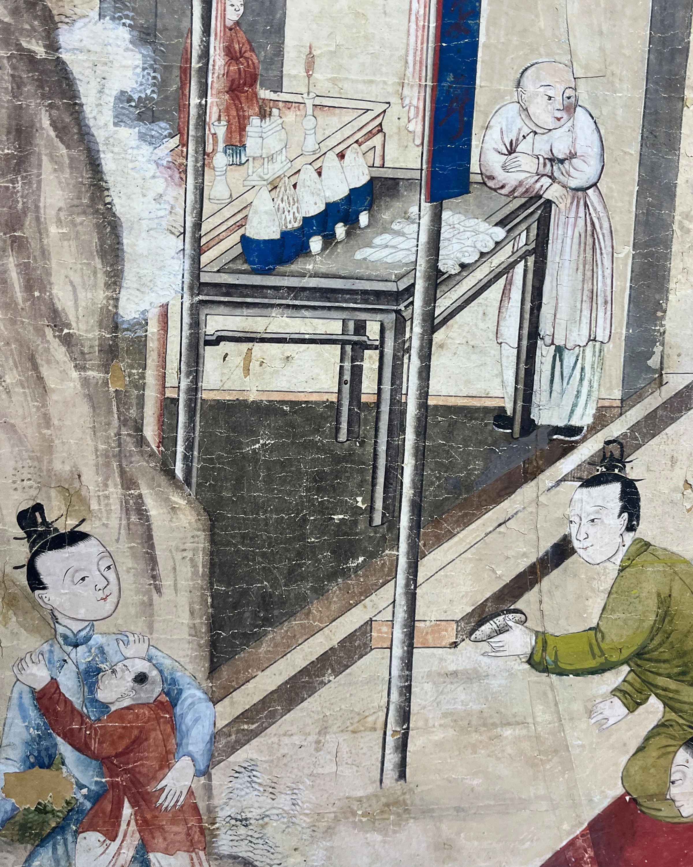 Before second restoration of Village Scene wallpaper