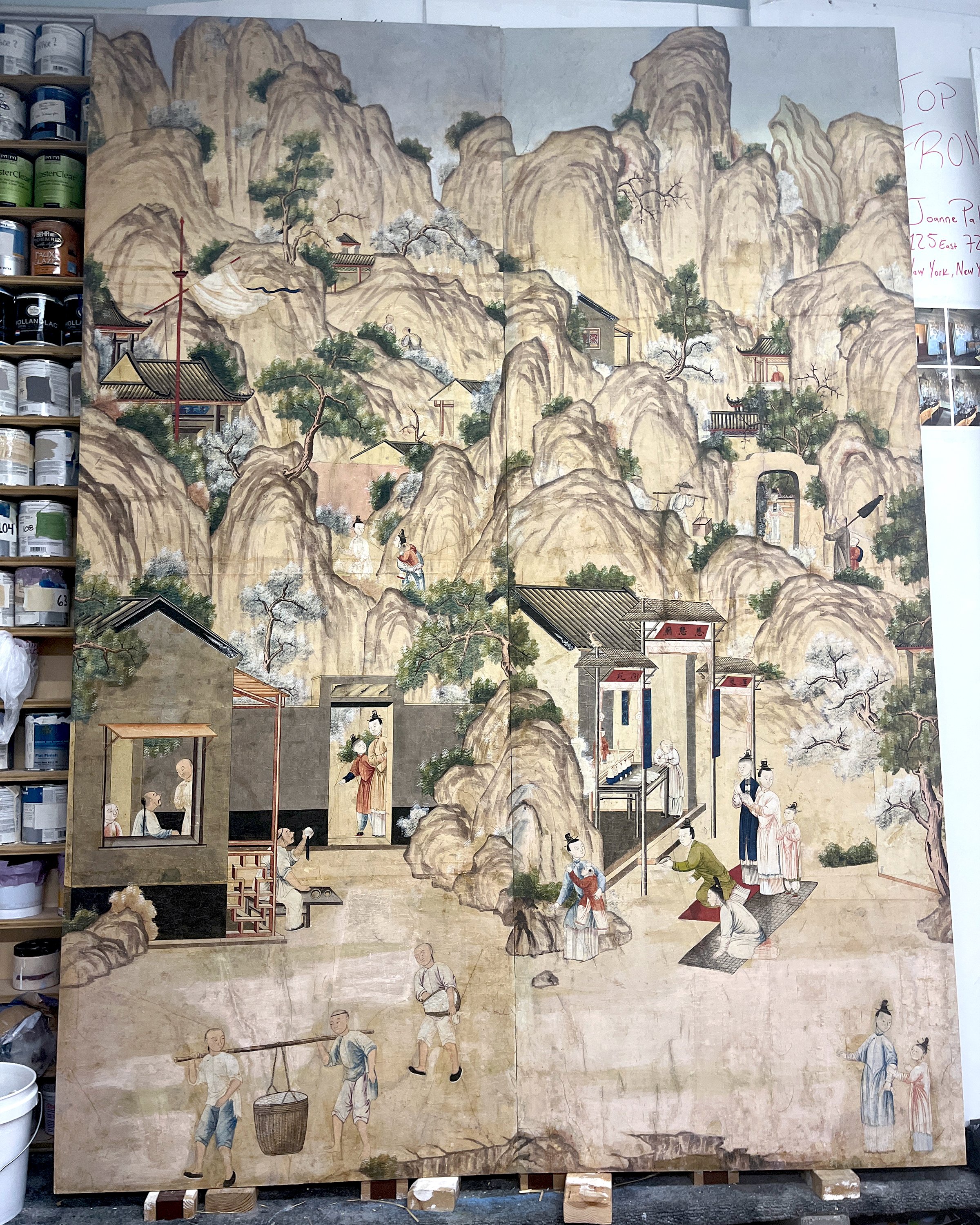 After second restoration of Village Scene wallpaper