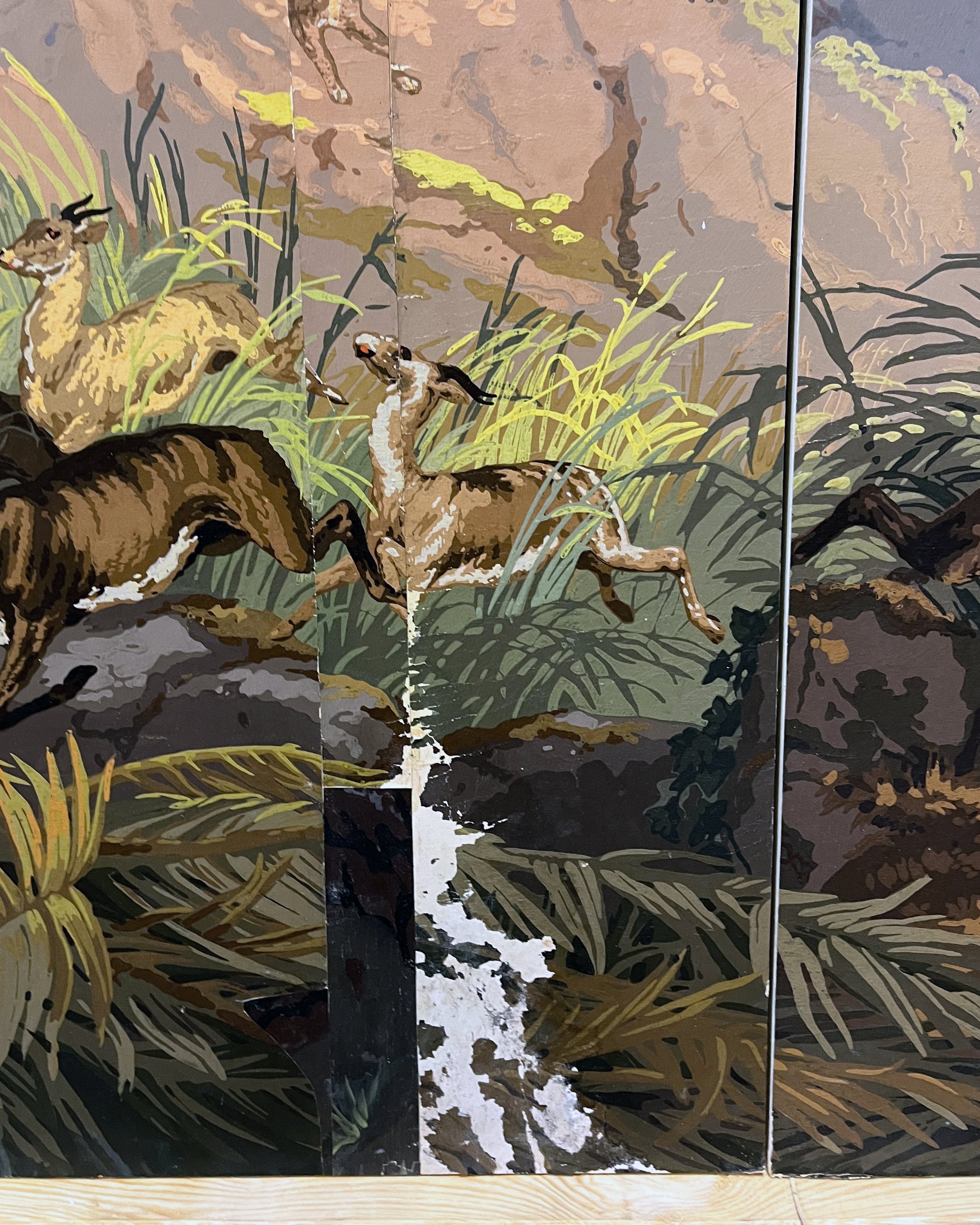 Before restoration of antique Zuber Les Zones Terrestres wallpaper