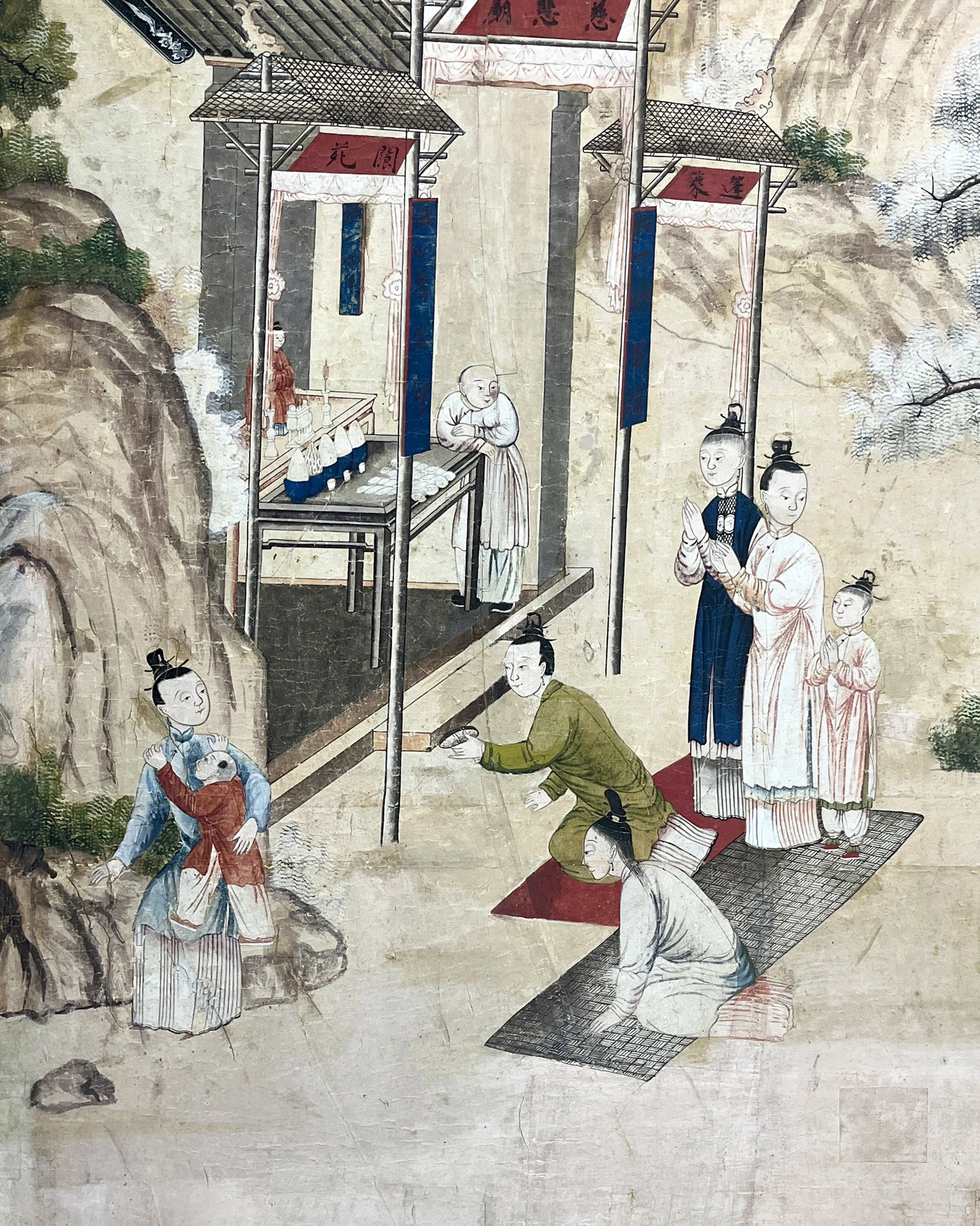Second restoration and reinstallation of 18th-century Village Scene wallpaper