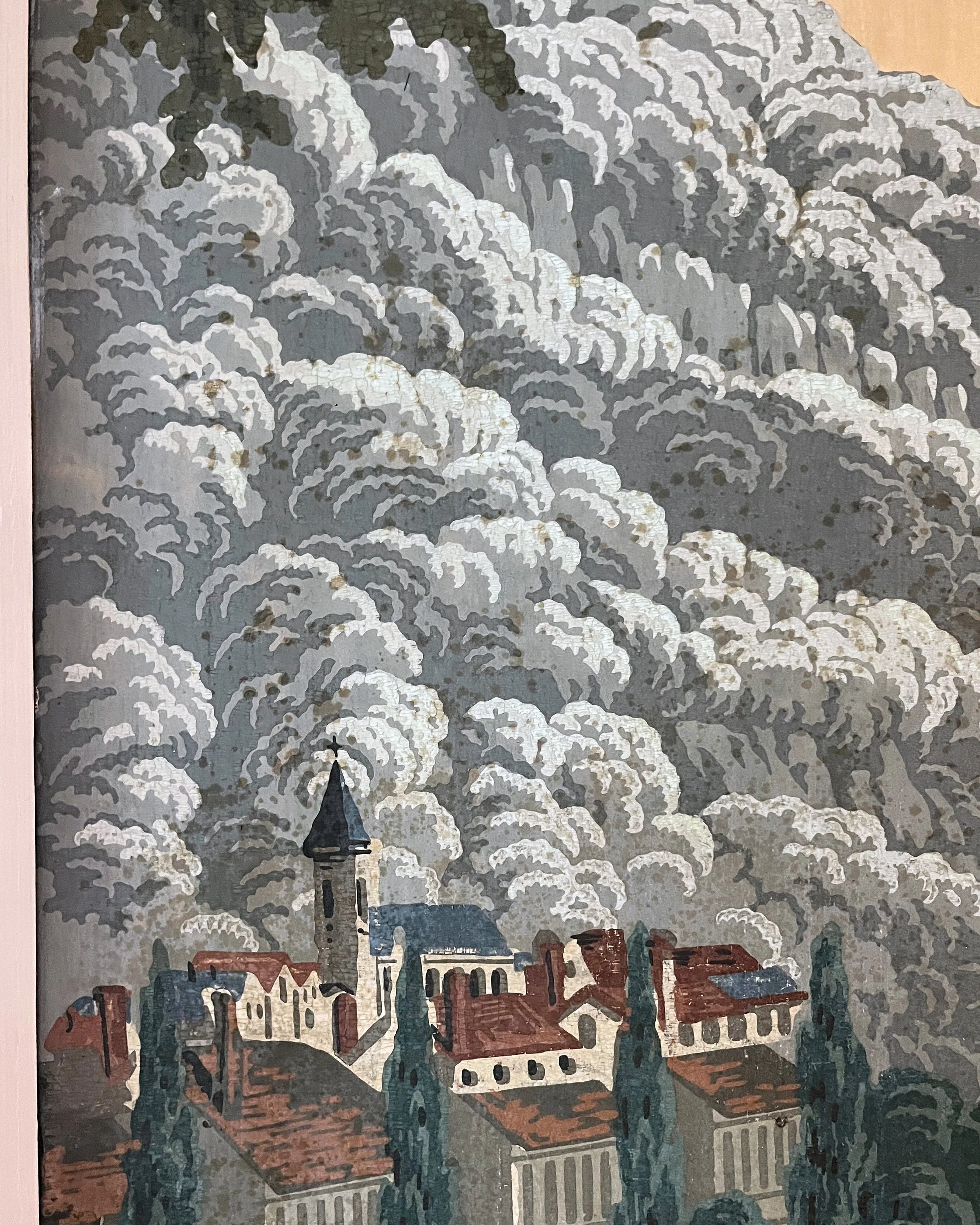 Close-up of age-related spotting on antique wallpaper