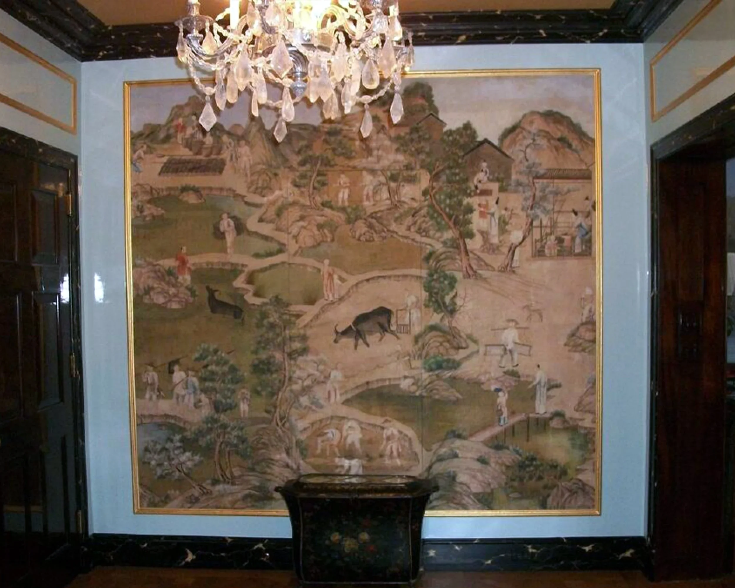 Park Avenue reinstallation with custom moldings and Scalamandré/Stark blue lacquer