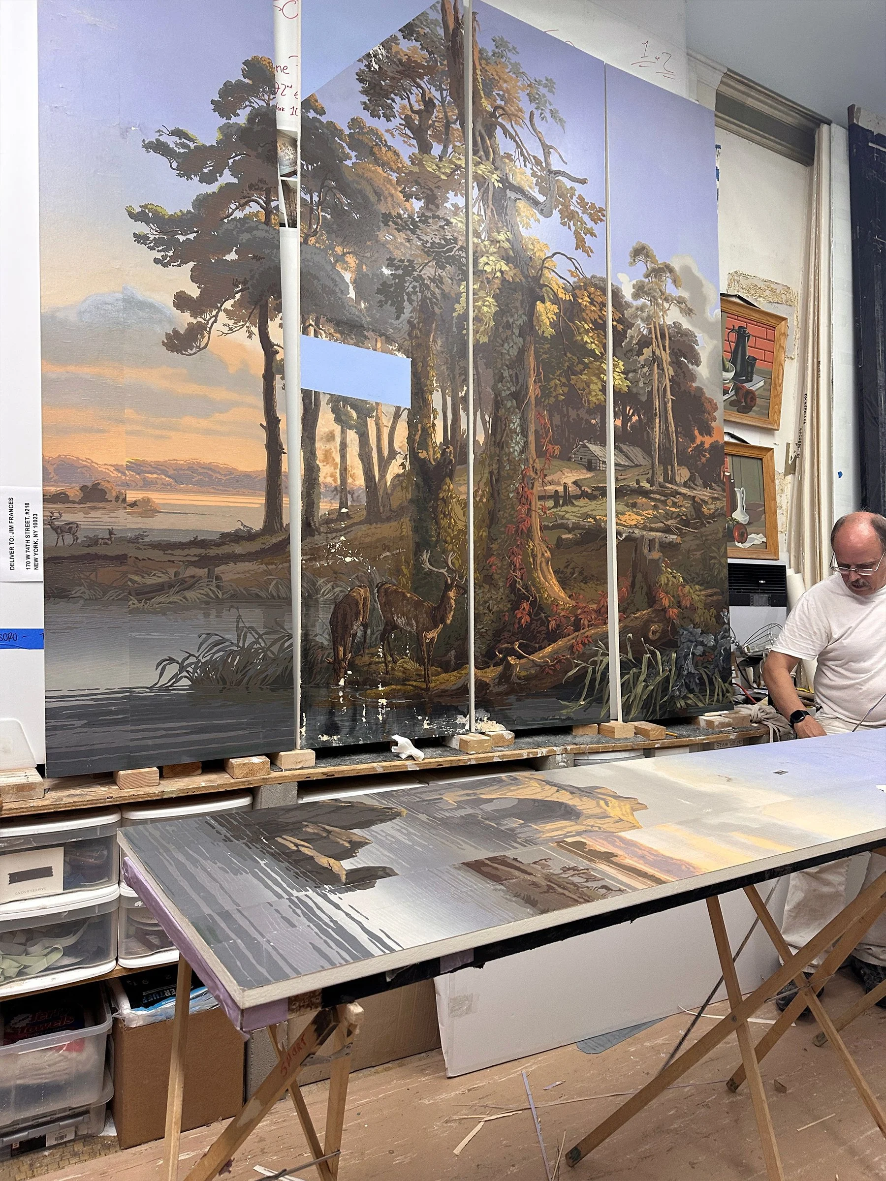 Antique Zuber Les Zones Terrestres scenic wallpaper prior to restoration