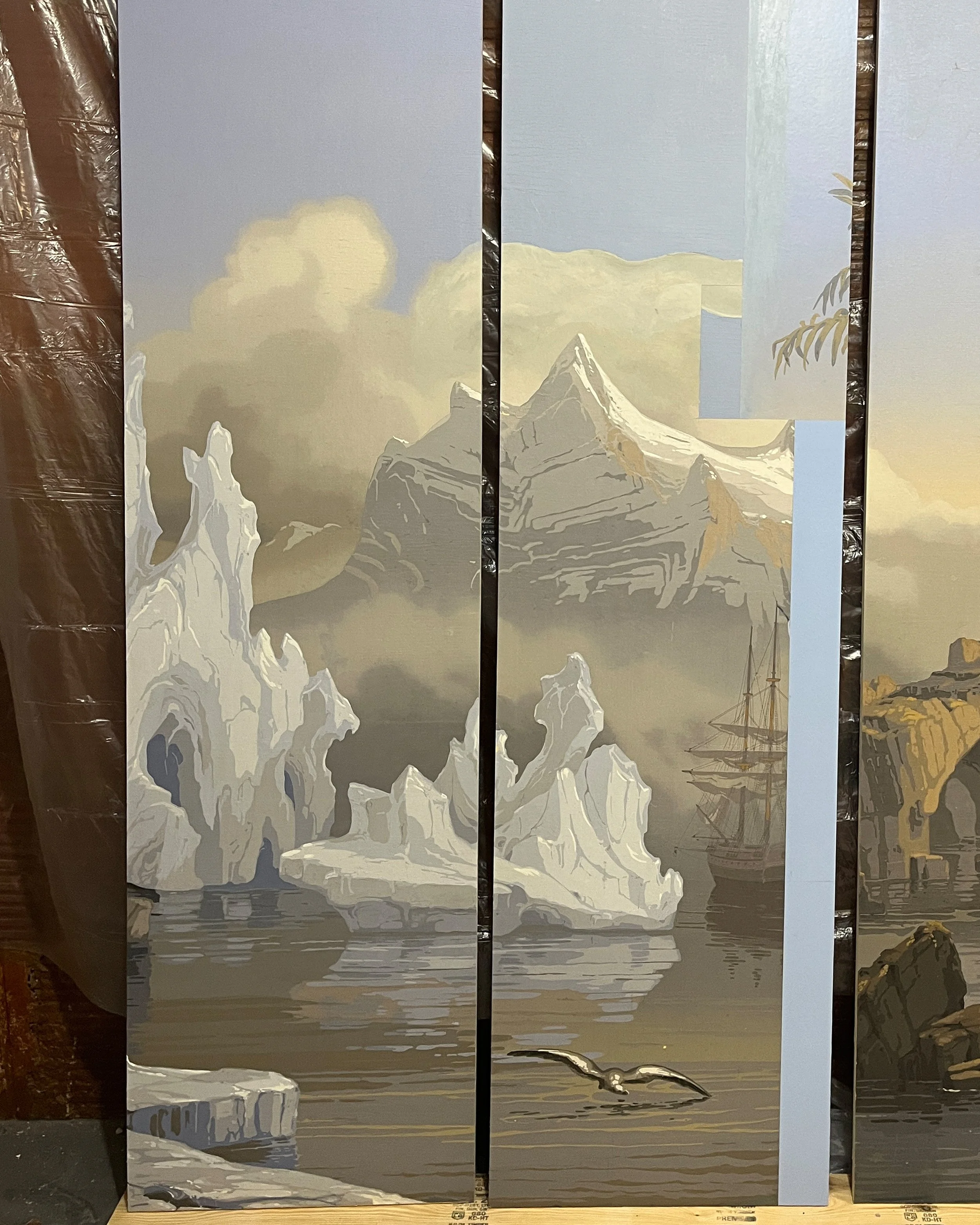 Before restoration of antique Zuber Les Zones Terrestres wallpaper