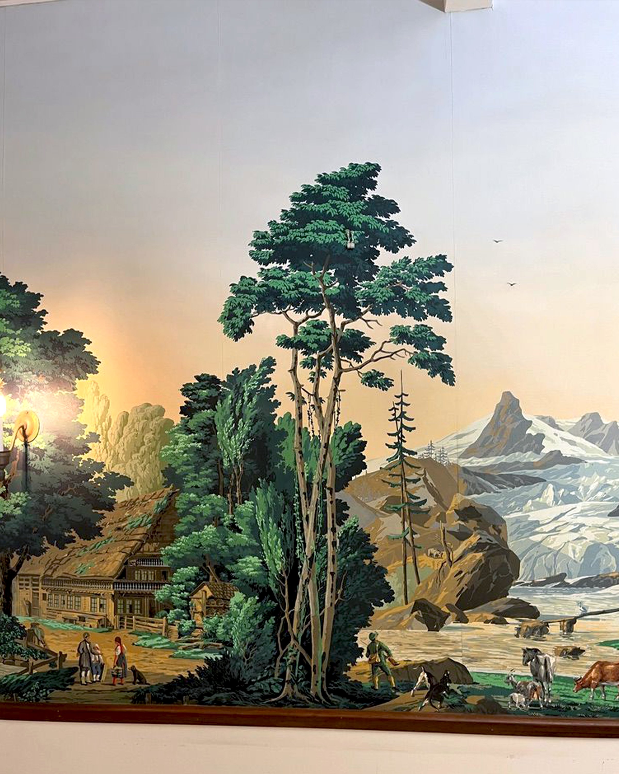 After restoration of Zuber Les Vues de Suisse wallpaper at Greenwood Gardens