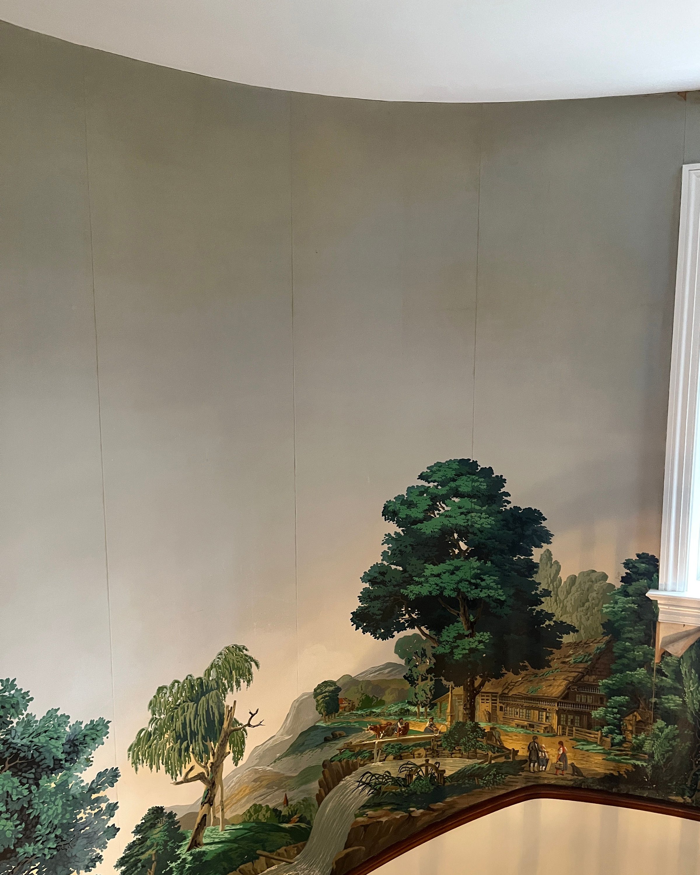 Before restoration of Zuber Les Vues de Suisse wallpaper at Greenwood Gardens