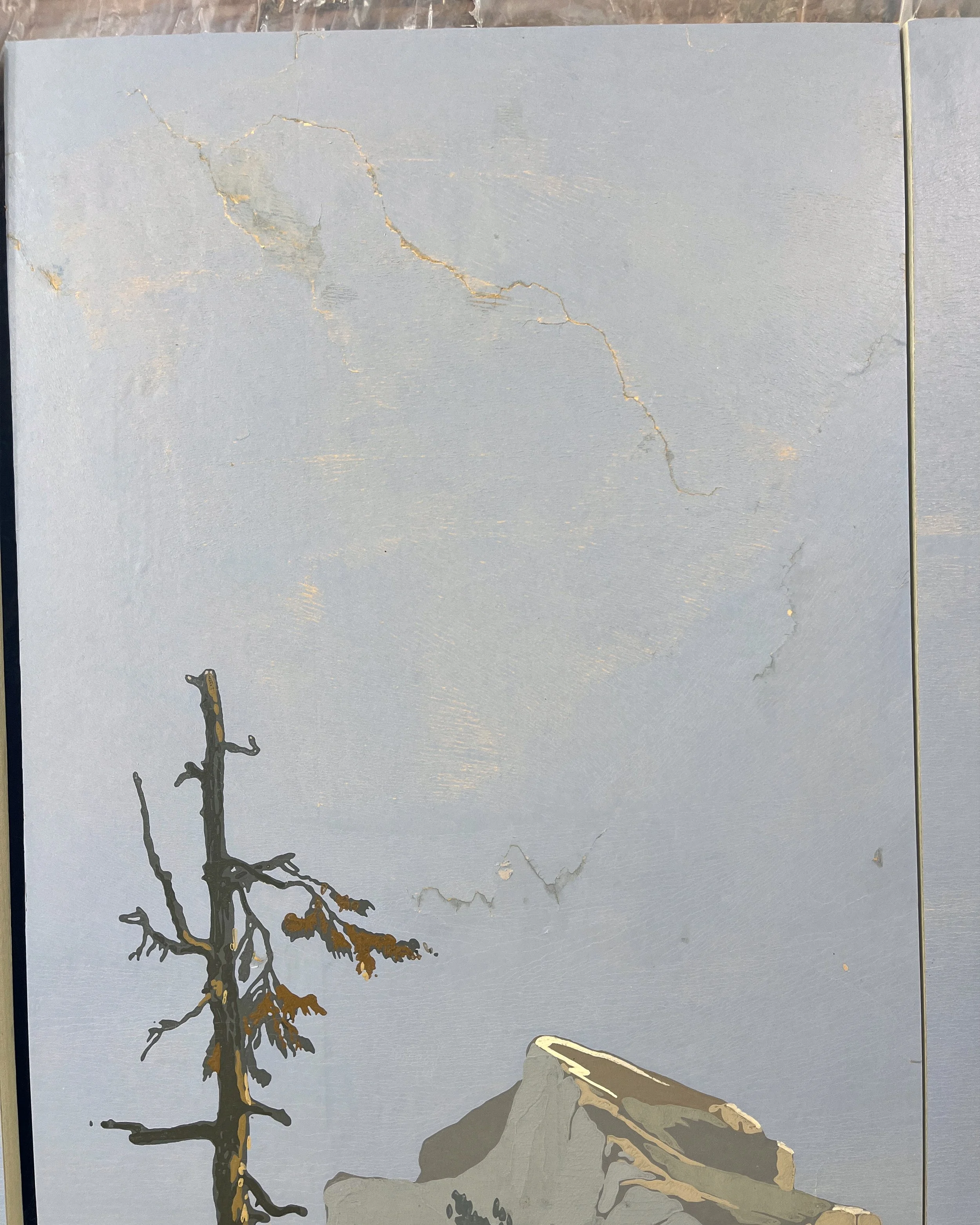 Before restoration of antique Zuber Les Zones Terrestres wallpaper