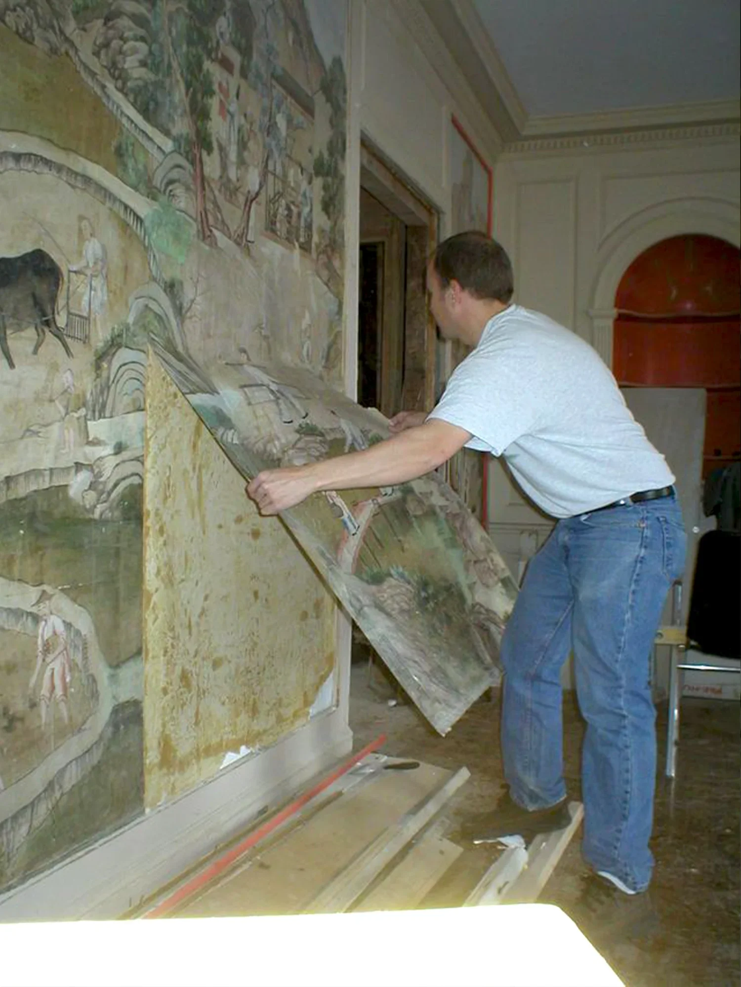 Wallpaper removal at DeLorean estate, New Jersey