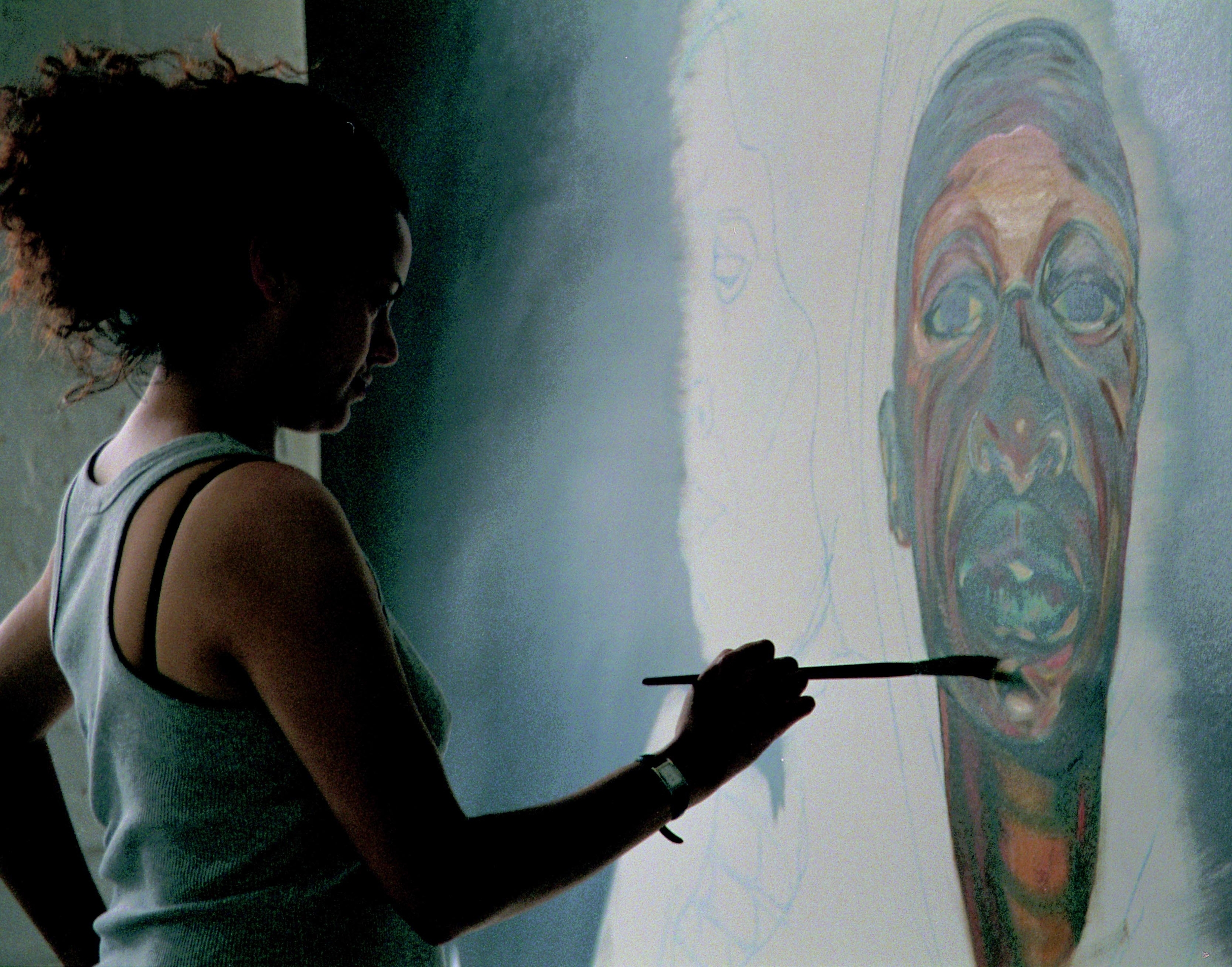 Helen Wilson-Roe in her studio at Mivart Street Studios Bristol 2003