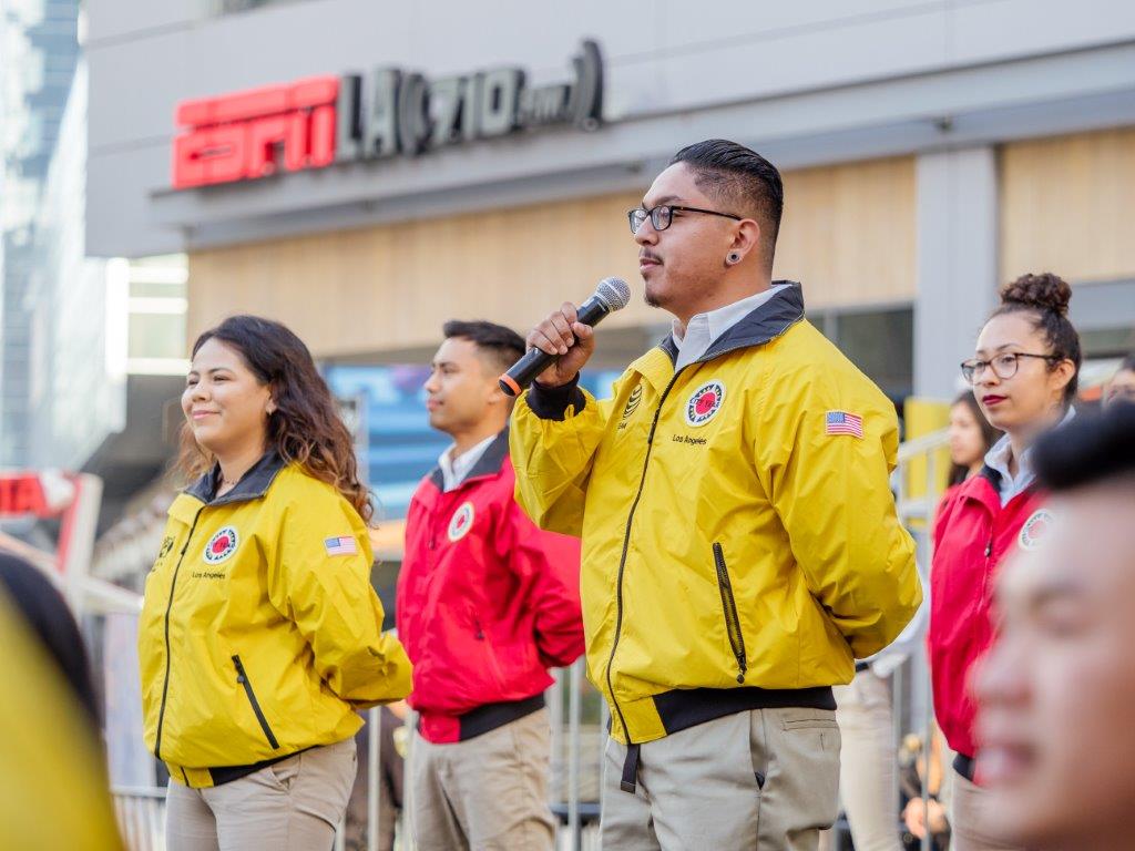 Abraham speaking at City Year Los Angeles's Opening Day