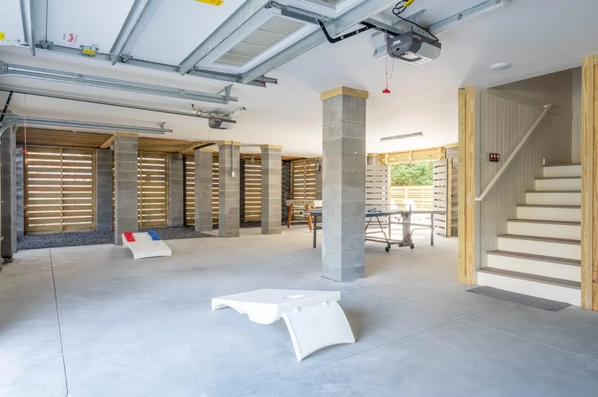 Oversized garage and ground-level flex space in an Isle of Palms SC custom home build