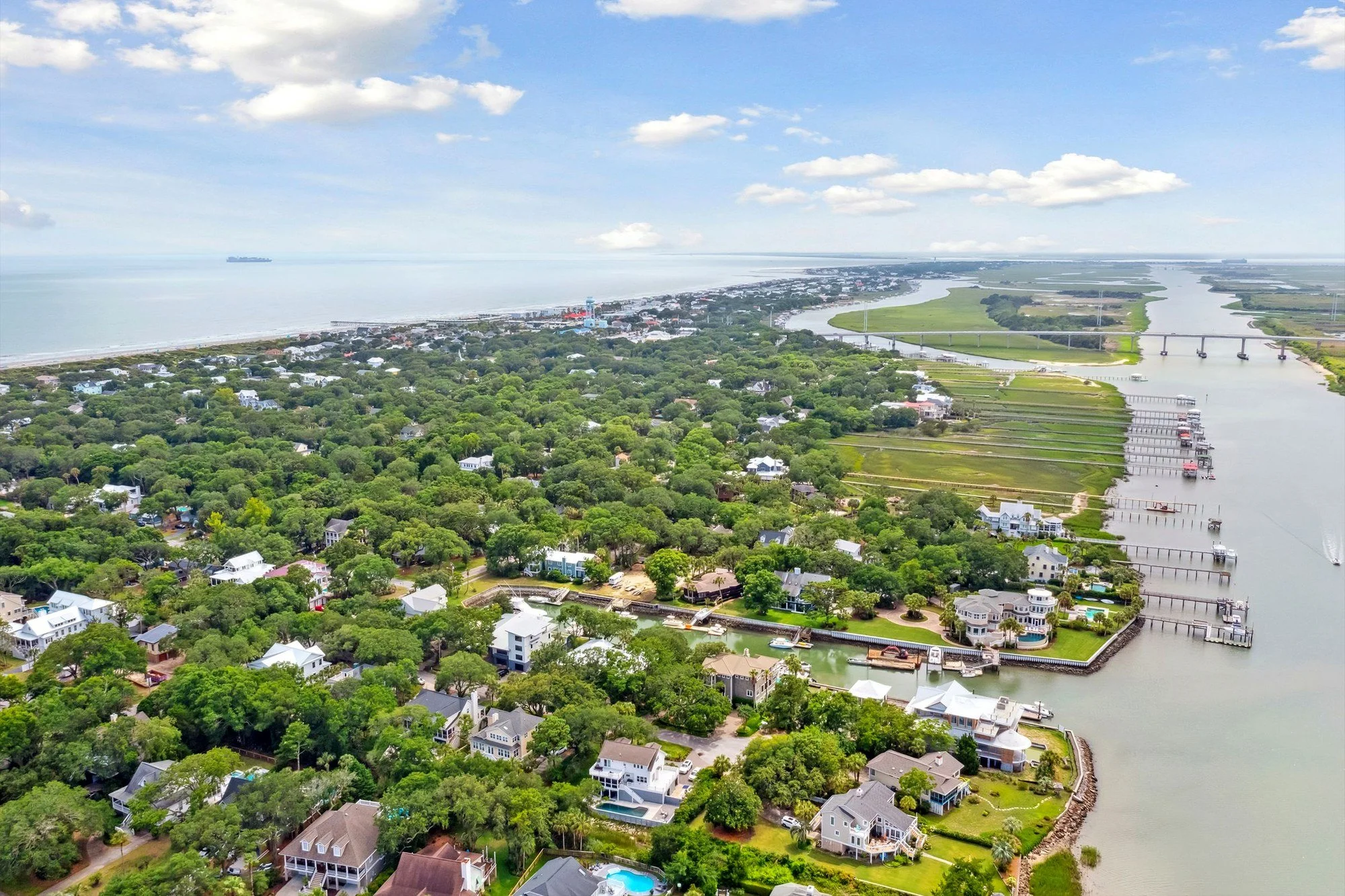 Aerial looking across Isle of Palms toward the Atlantic and the Intracoastal Waterway.
