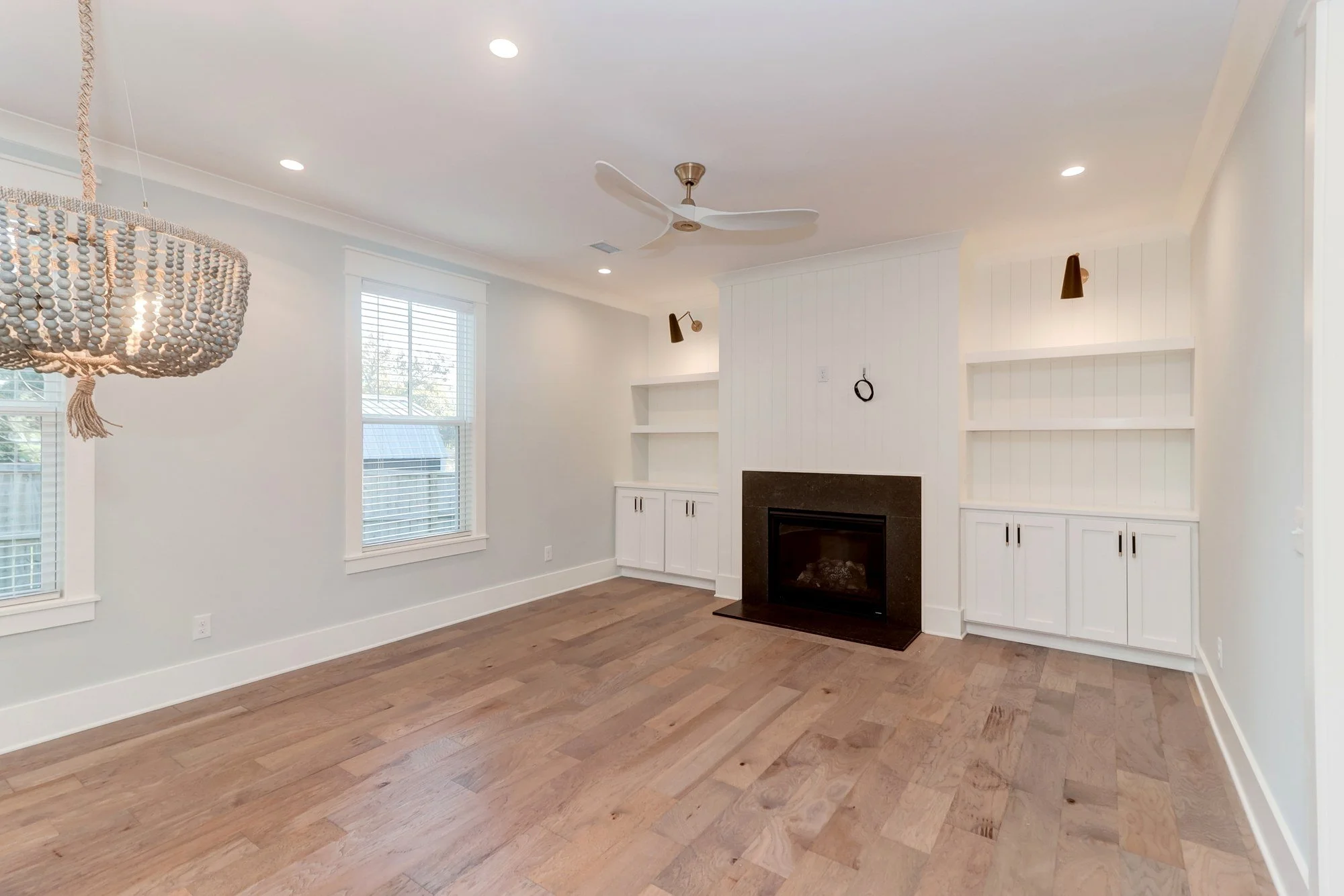 Living room fireplace with custom built-ins in a Mount Pleasant SC luxury home build