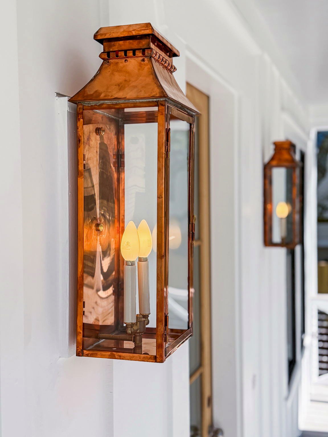 Copper gas lantern detail on a luxury Isle of Palms SC home built by Iconic Developments