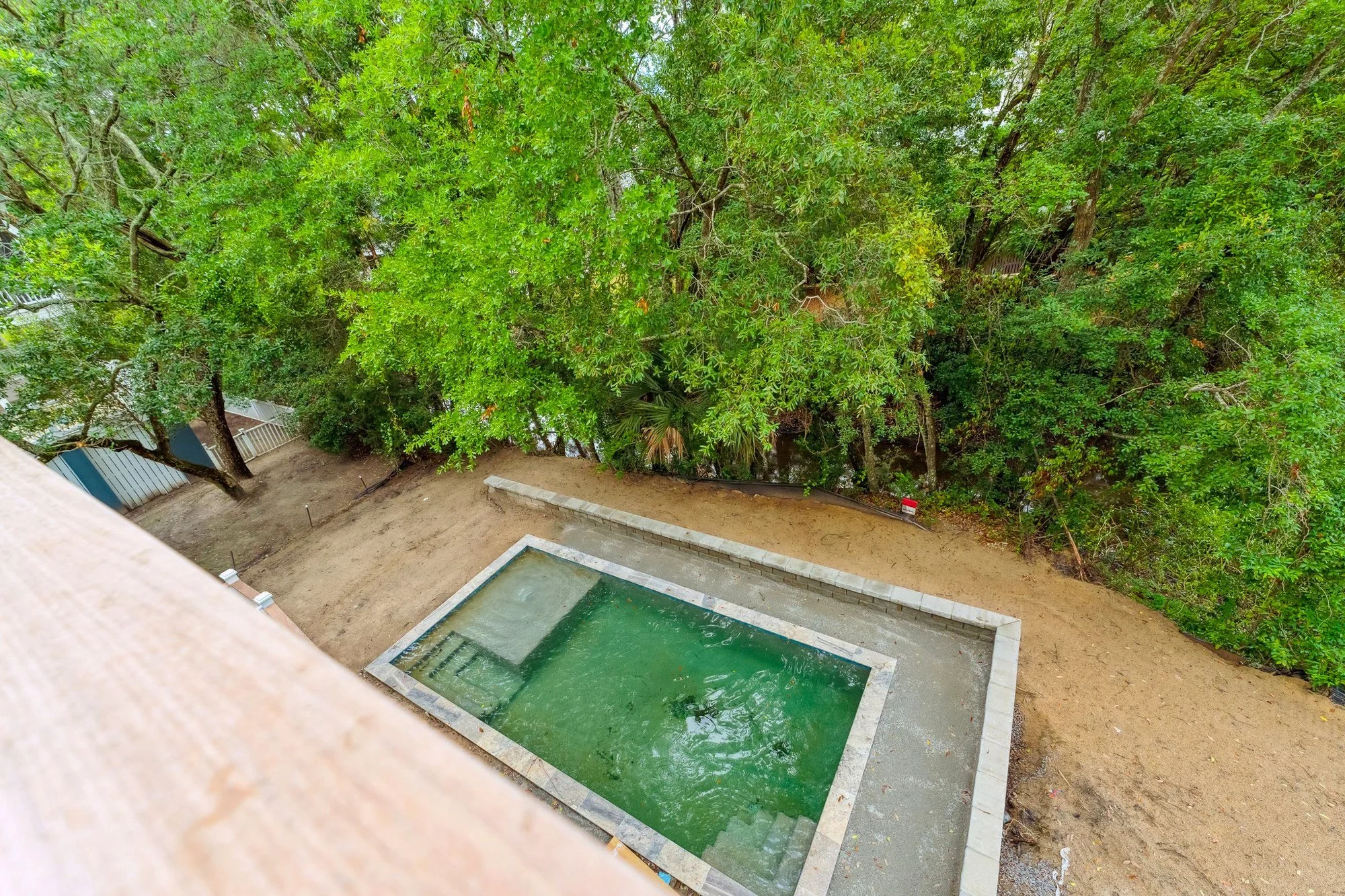 Plunge pool off the rear of the house, photographed before final landscaping.