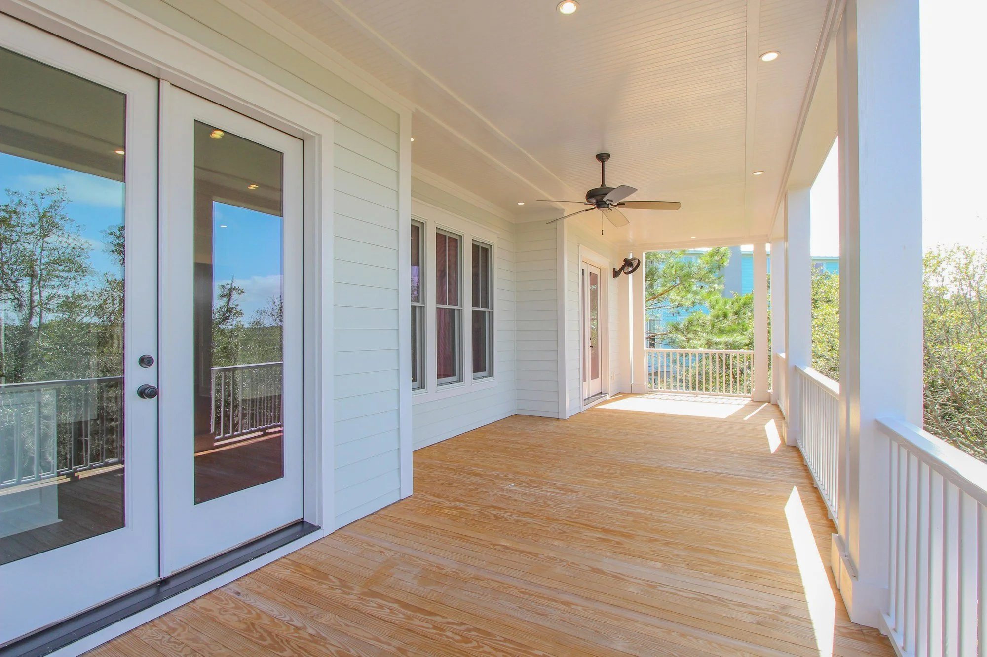 Heart pine porch decking on a custom Lowcountry home build in Charleston SC