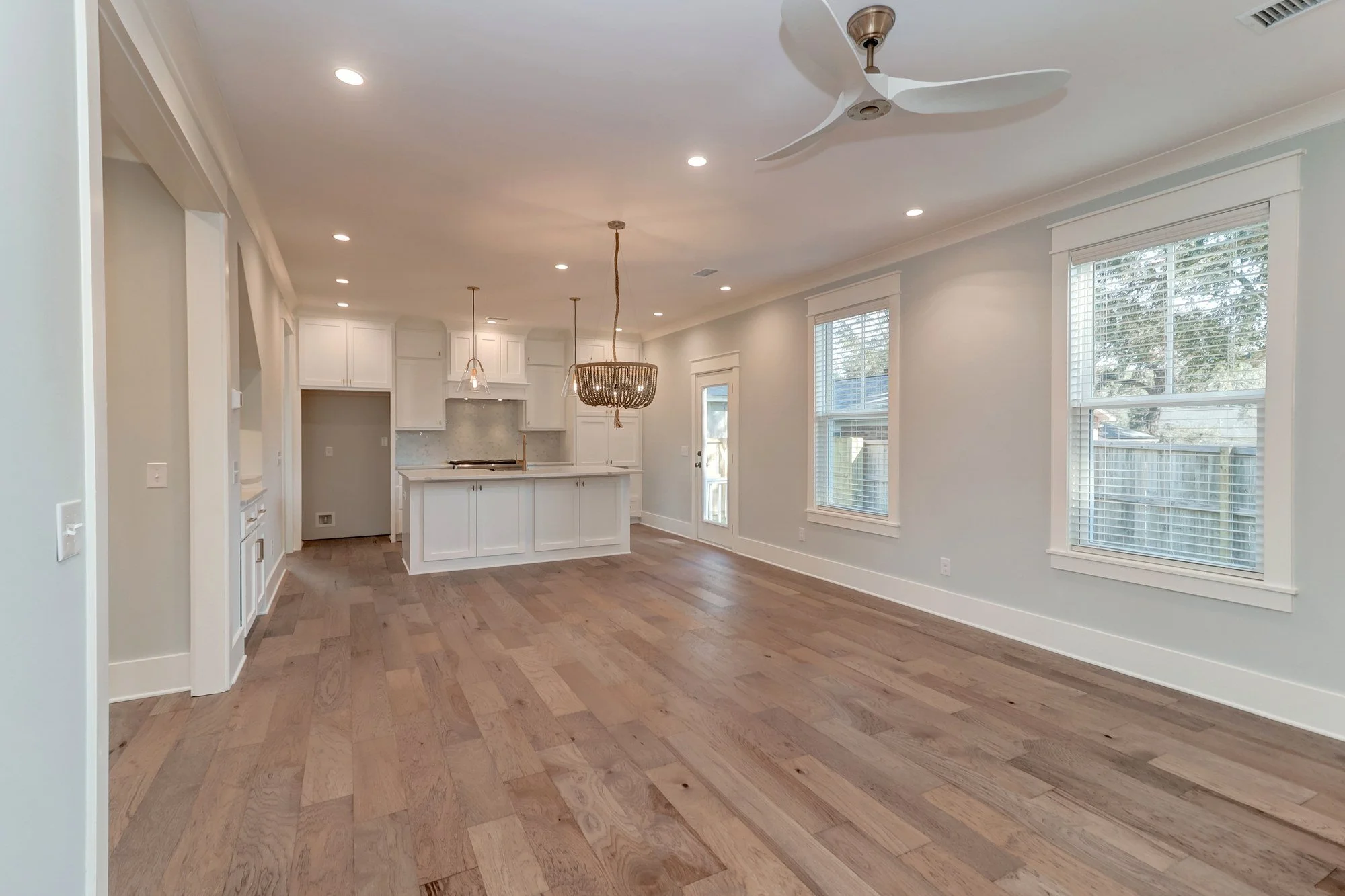 Great room open to the custom kitchen in an Old Village Mount Pleasant SC home build