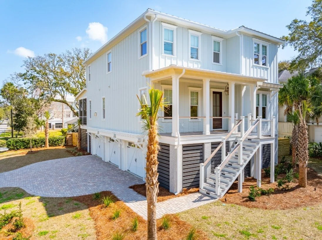 Side angle front elevation of a custom Isle of Palms SC home by Iconic Developments