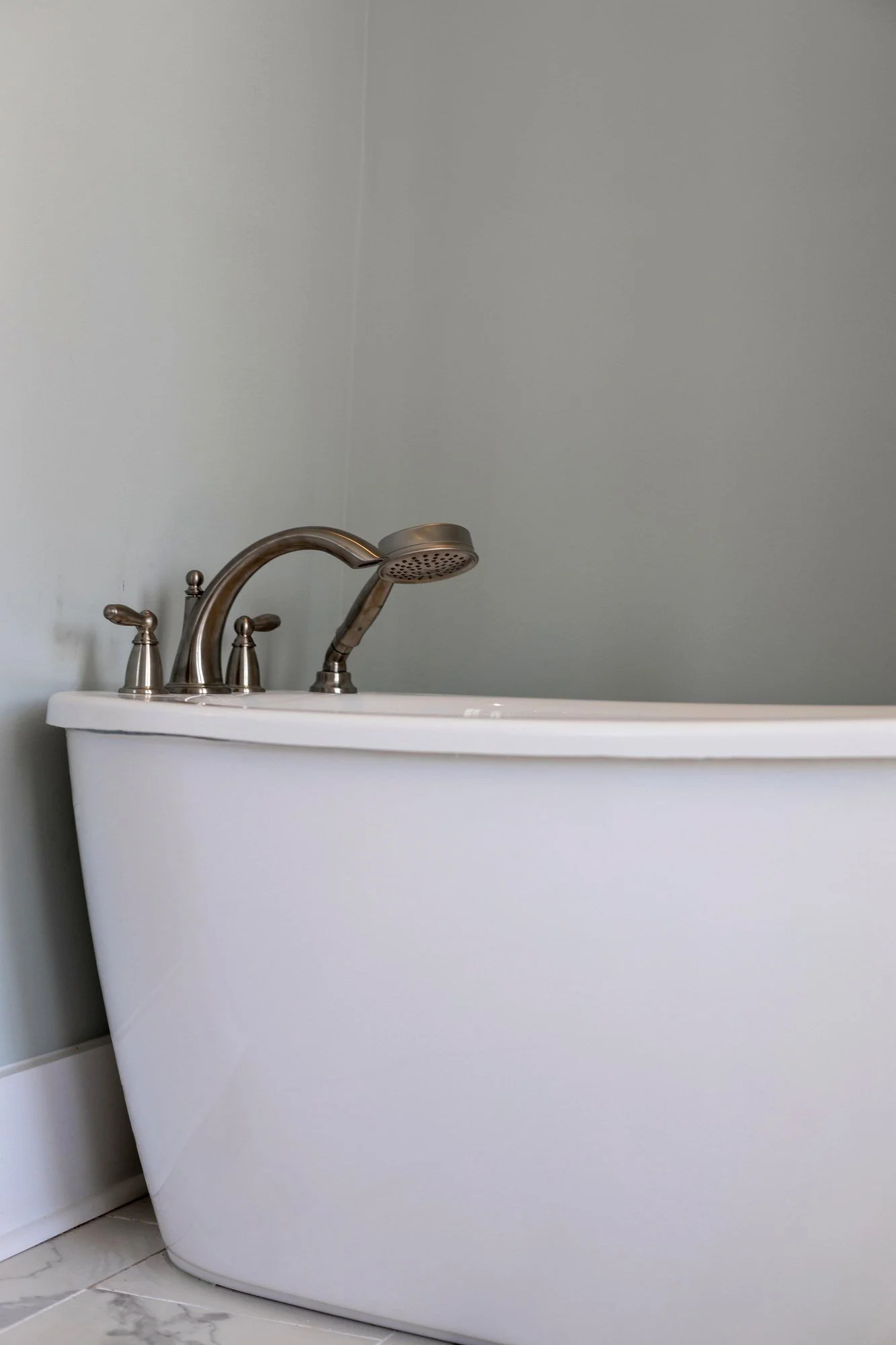 Freestanding soaking tub detail in an owners bath on Johns Island SC by Iconic Developments