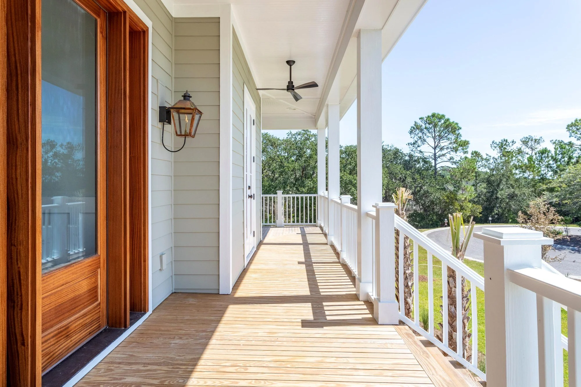 Front porch gas lantern on a custom Charleston SC home built by Iconic Developments