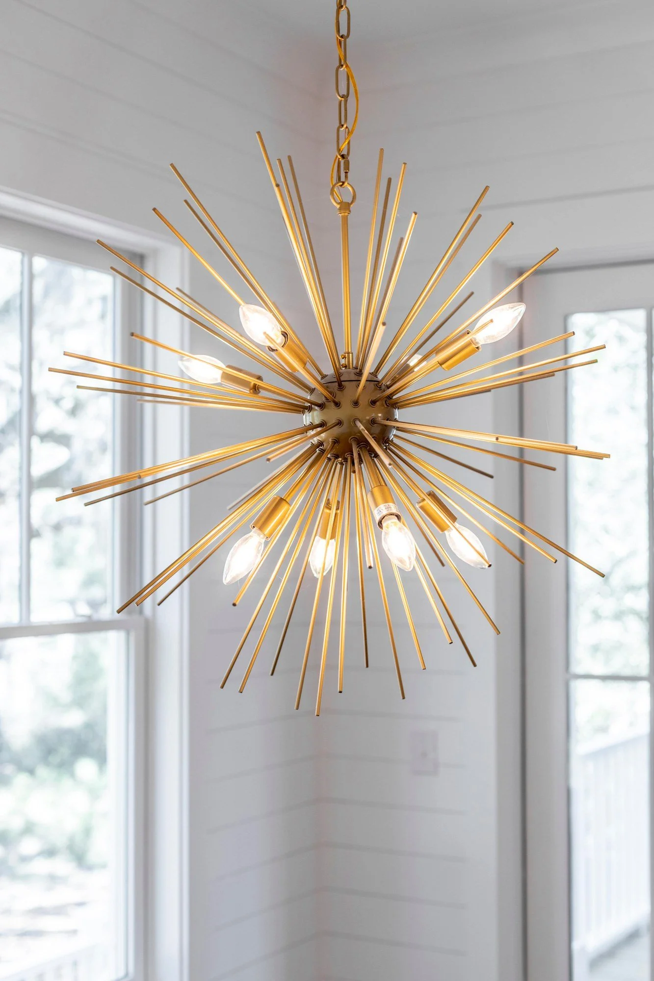 Modern sputnik chandelier detail in a Charleston SC home built by Iconic Developments
