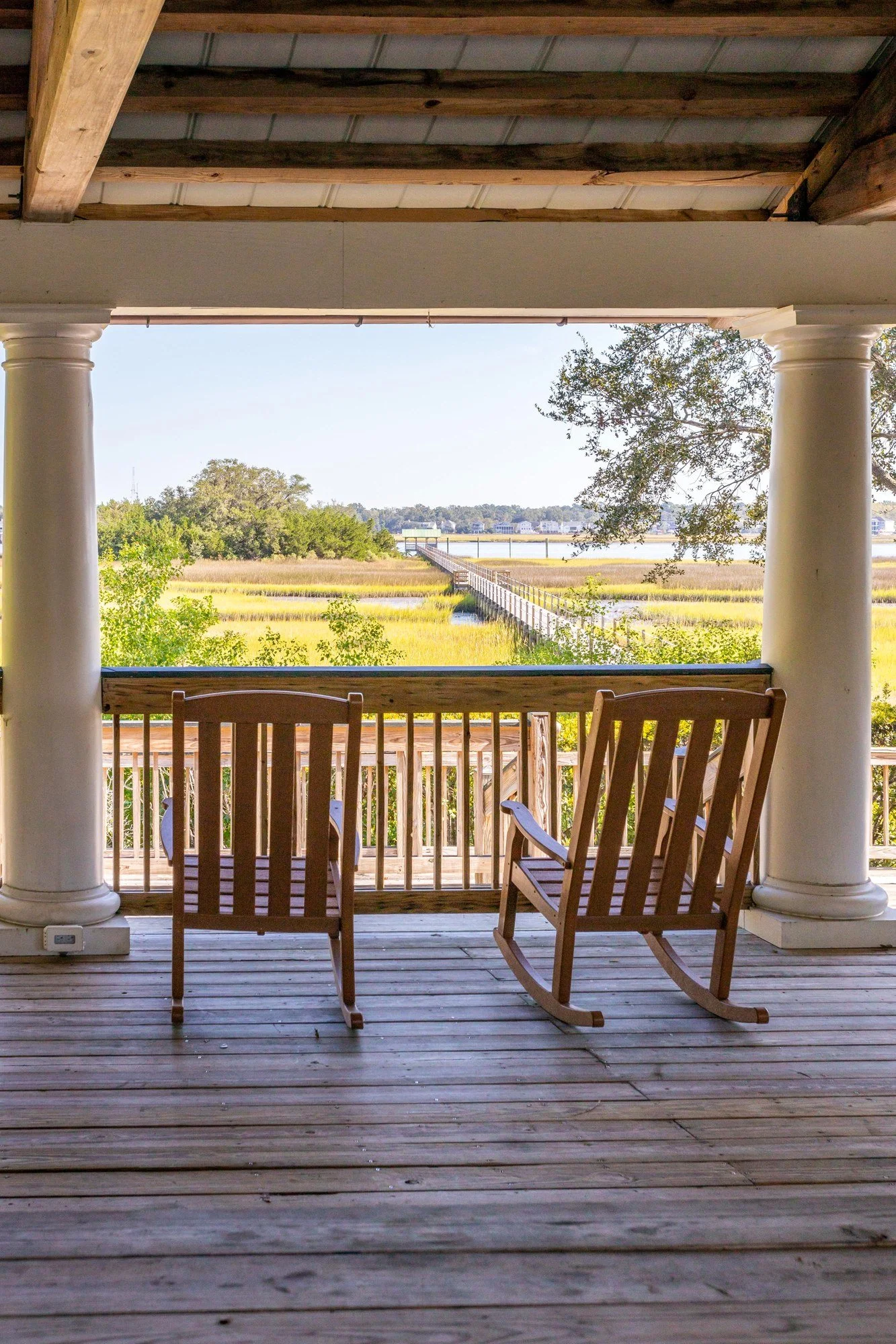 Marsh views from the Rushland Grove community pavilion on Johns Island in Charleston SC