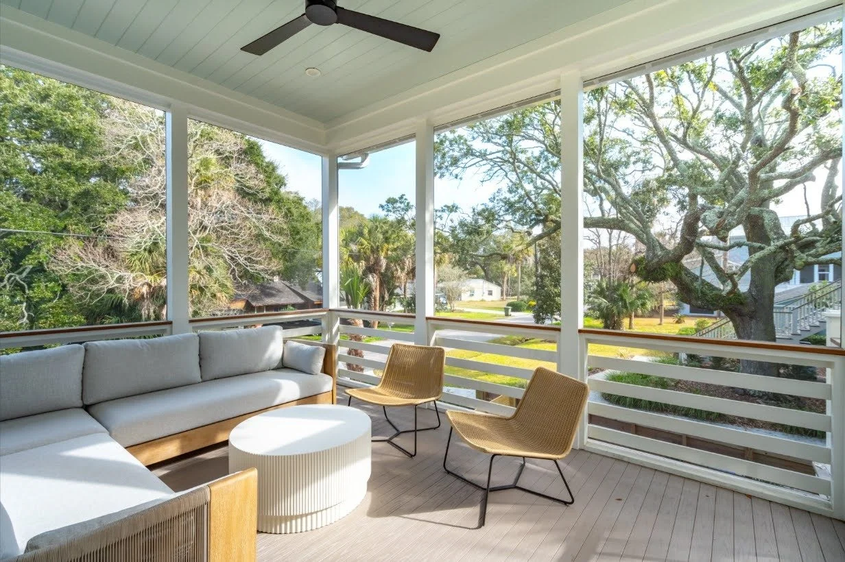 Screened porch for coastal outdoor living at 2200 Hartnett Blvd on Isle of Palms SC