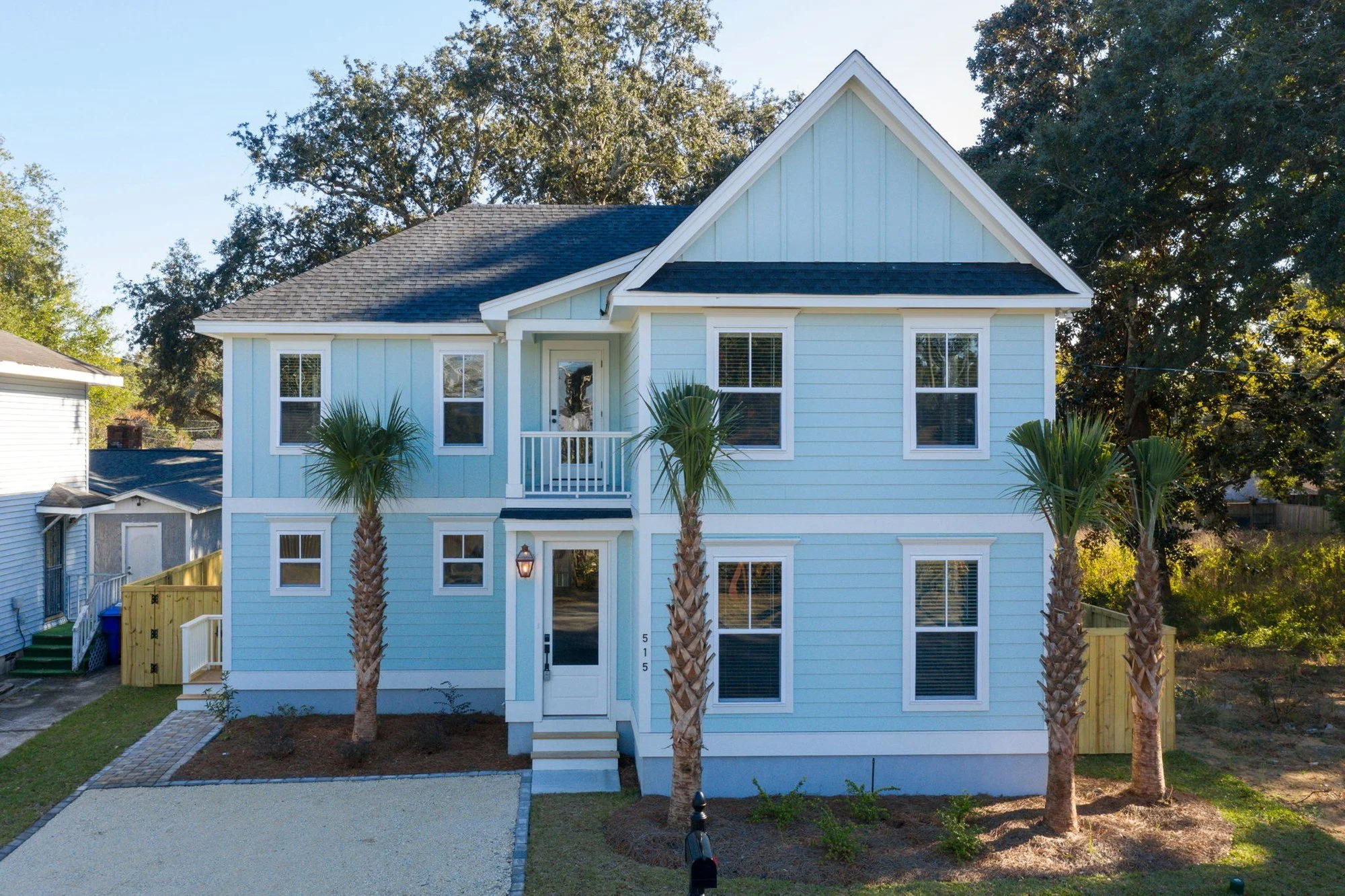 Custom home elevation with palmetto landscaping in the Old Village Mount Pleasant SC