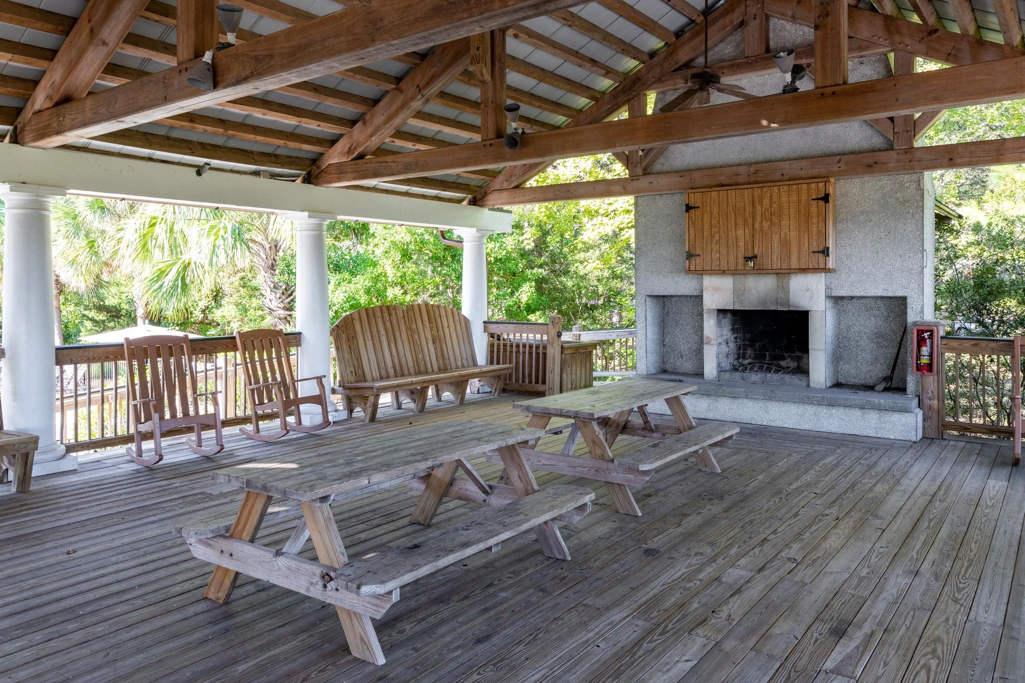 Outdoor fireplace at the Rushland Grove community pavilion on Johns Island Charleston SC