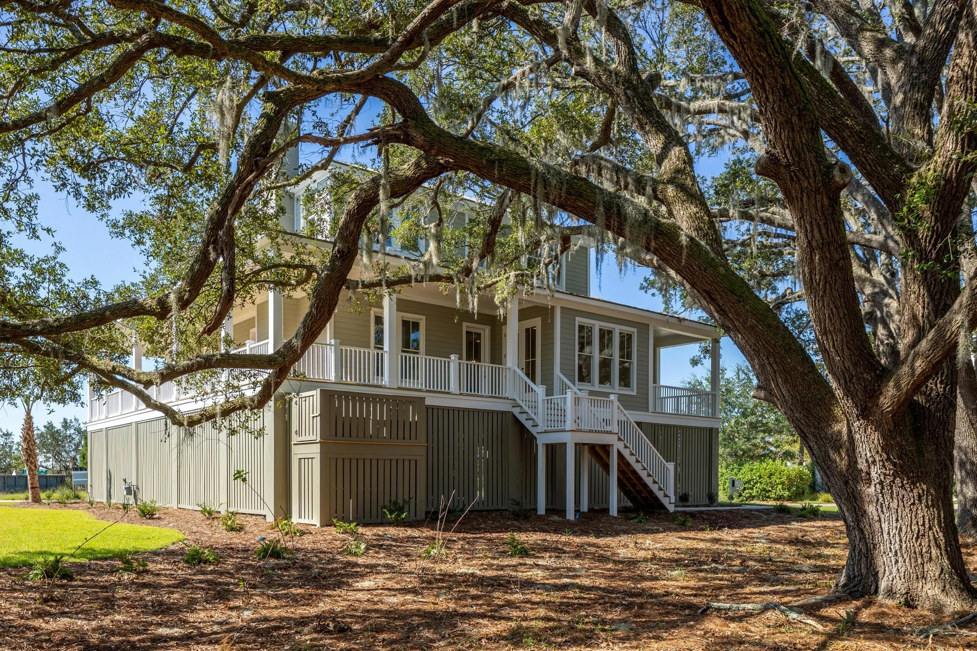 Rear elevation and live oak canopy at a Johns Island SC home by Iconic Developments