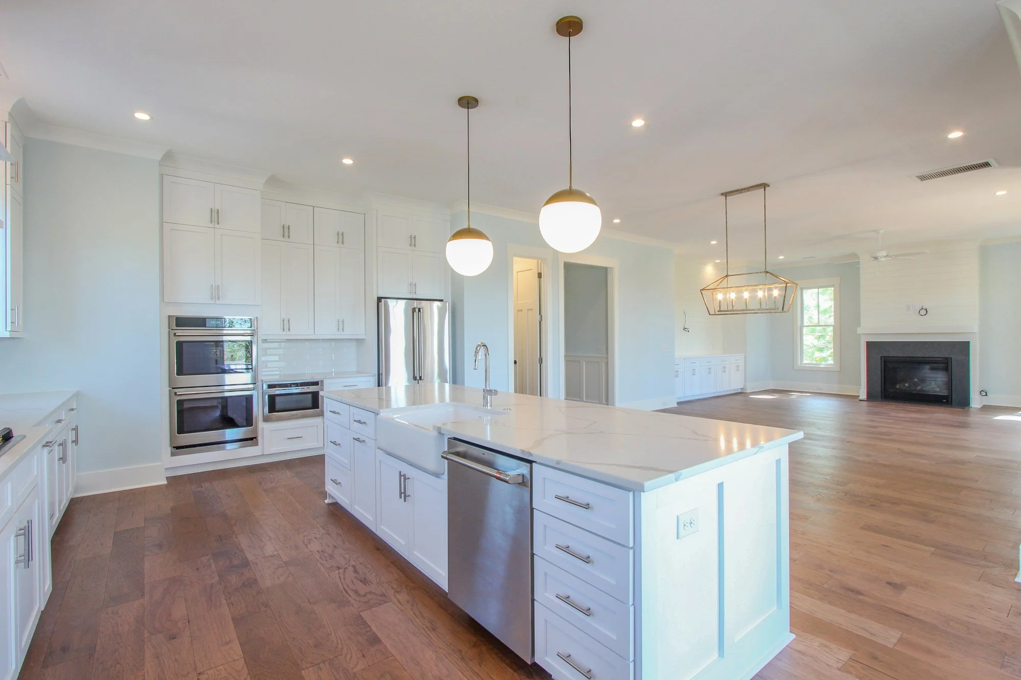 Open kitchen and great room in an elevated Johns Island SC coastal custom home
