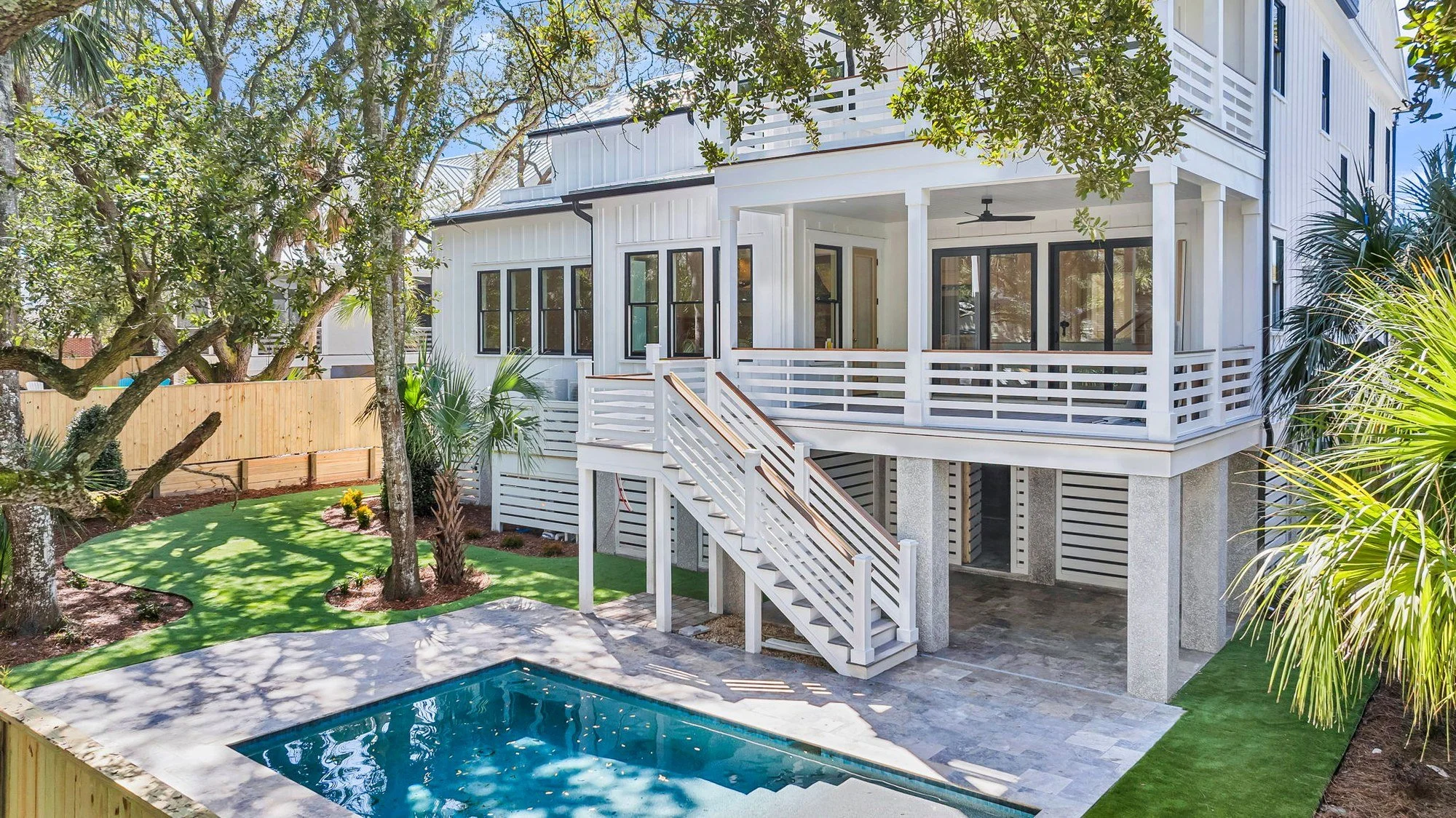 Rear elevation and custom pool at 6 29th Avenue on Isle of Palms SC by Iconic Developments