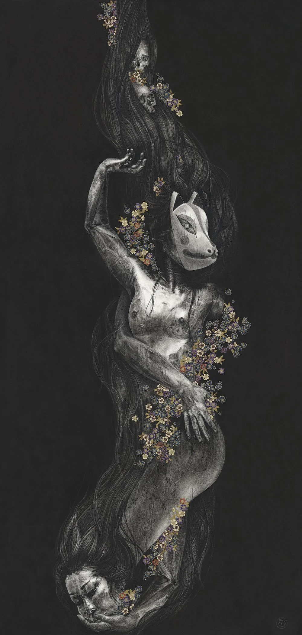 charcoal and washi paper