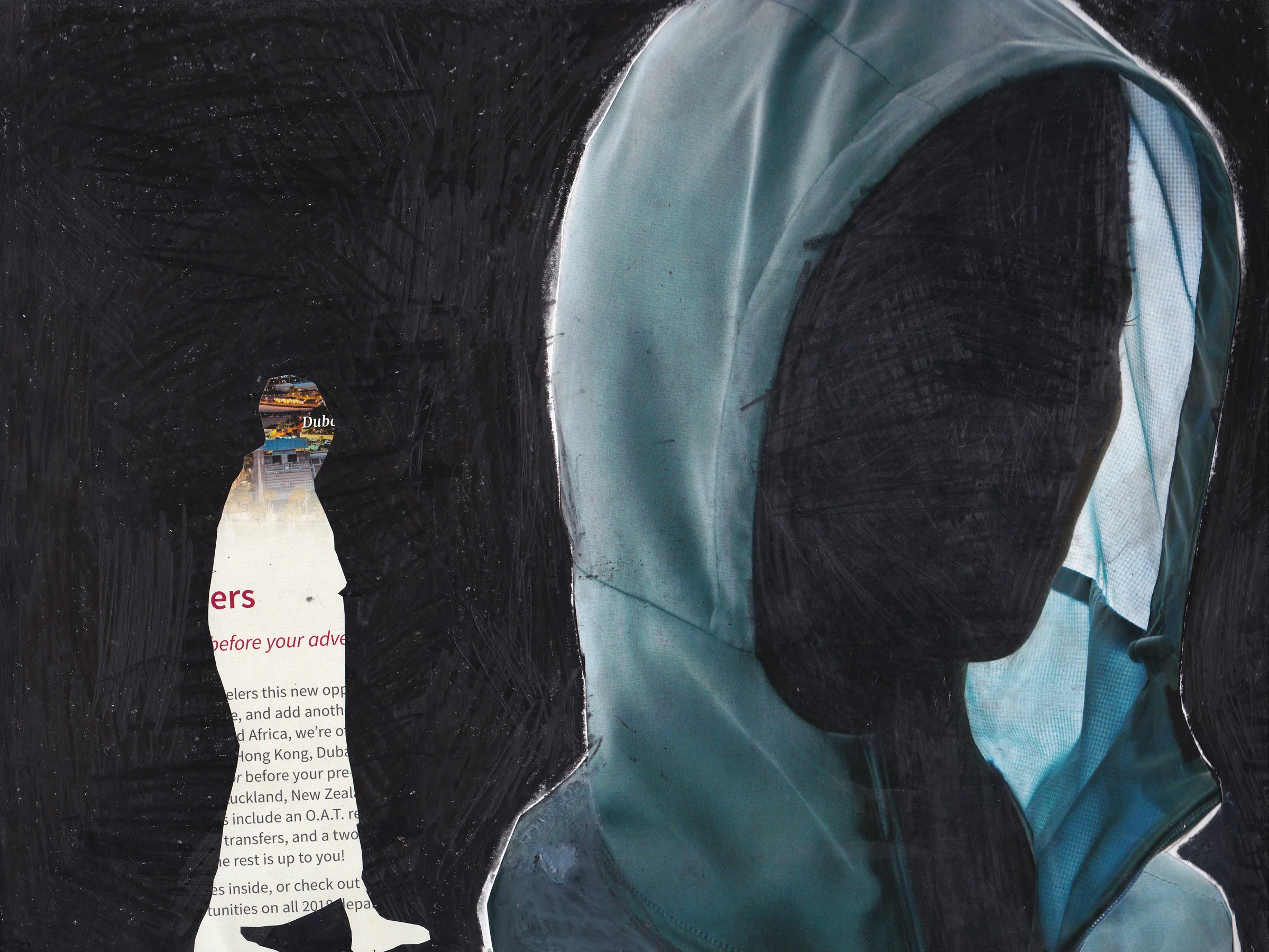 (2018) Acrylic, oil and collage on canvas 70x70 cm