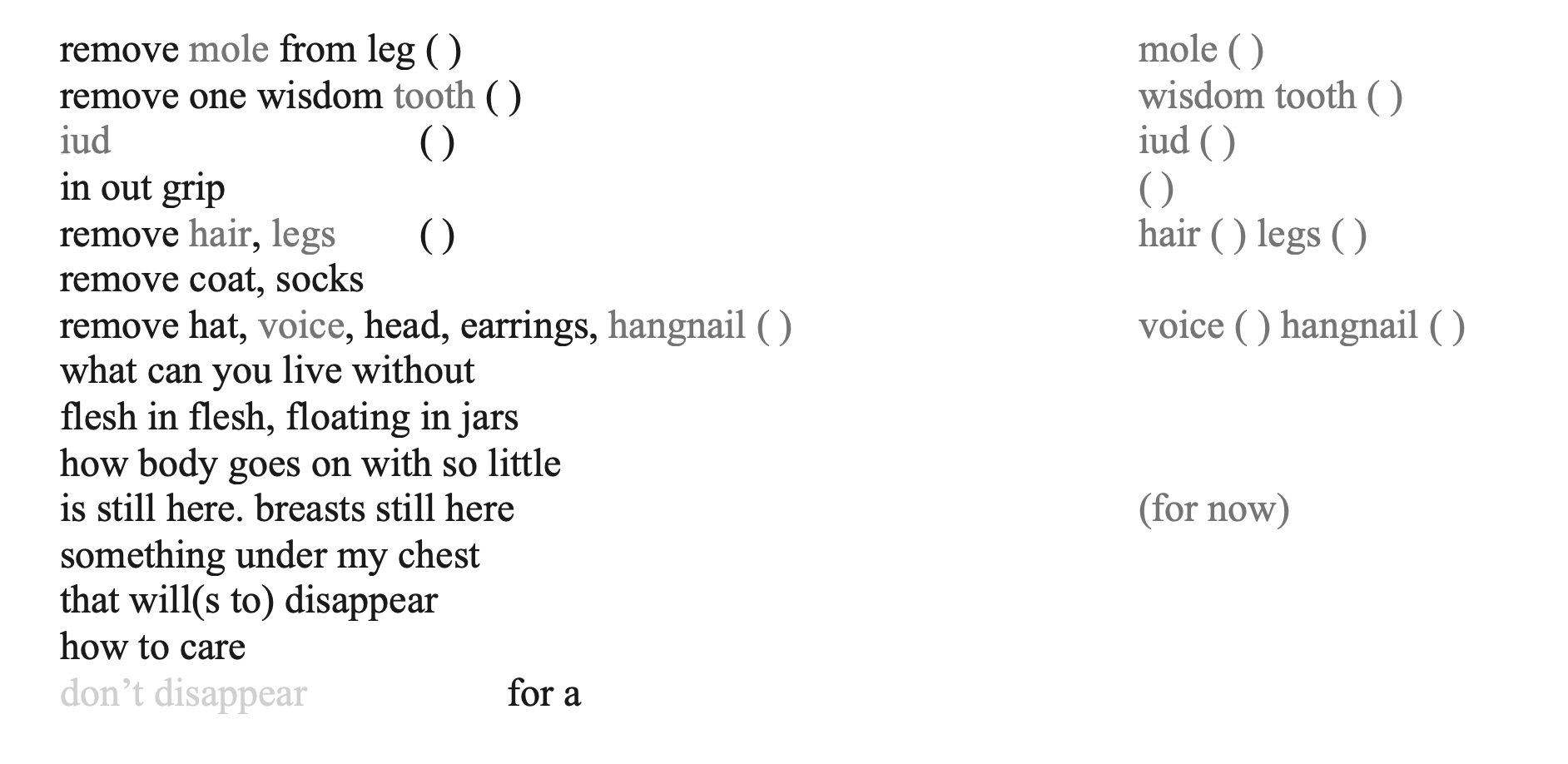 Text of the poem "How to care for a body" by Krista Speicher Sarraf can be read in the image description below