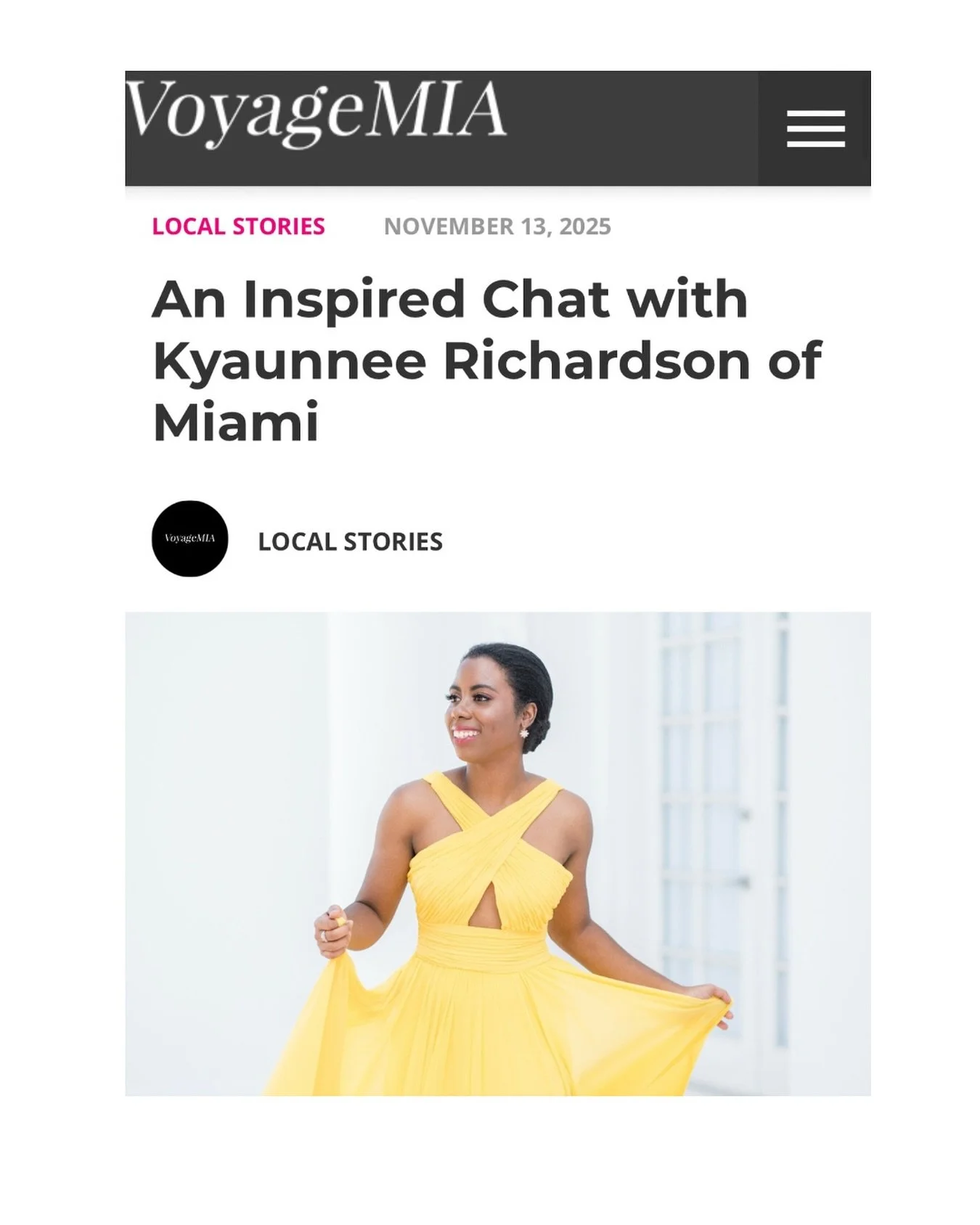 Thank you to @voyagemiami for the wonderful feature!
&bull;
&bull;
&bull;
#operasingerofinstagram #operasinger #SingKyaunnee #soprano #highnotes #singerlife #interview #operalife #miami #coloraturasoprano #blackgirlmagic #blackwomeninopera