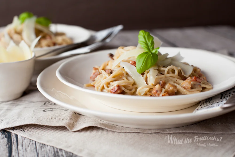 Almost no-guilt spaghetti carbonara made the traditional way