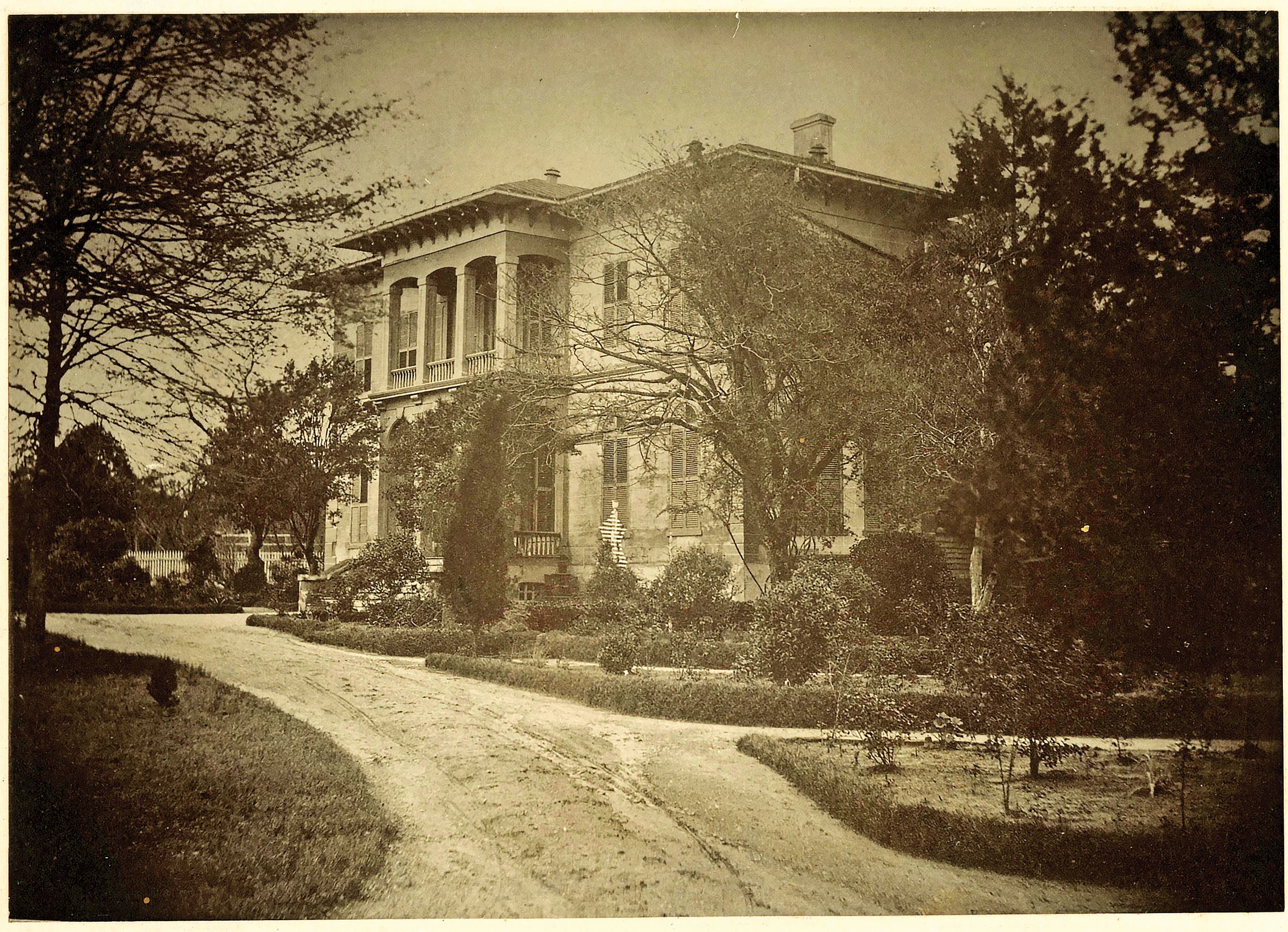 The four room home of Rev. Lovick Pierce after the 1855 renvoation by William W. Garrard. The home once stood in the wooded area where Hilton Avenue runs into Wynnton Road.