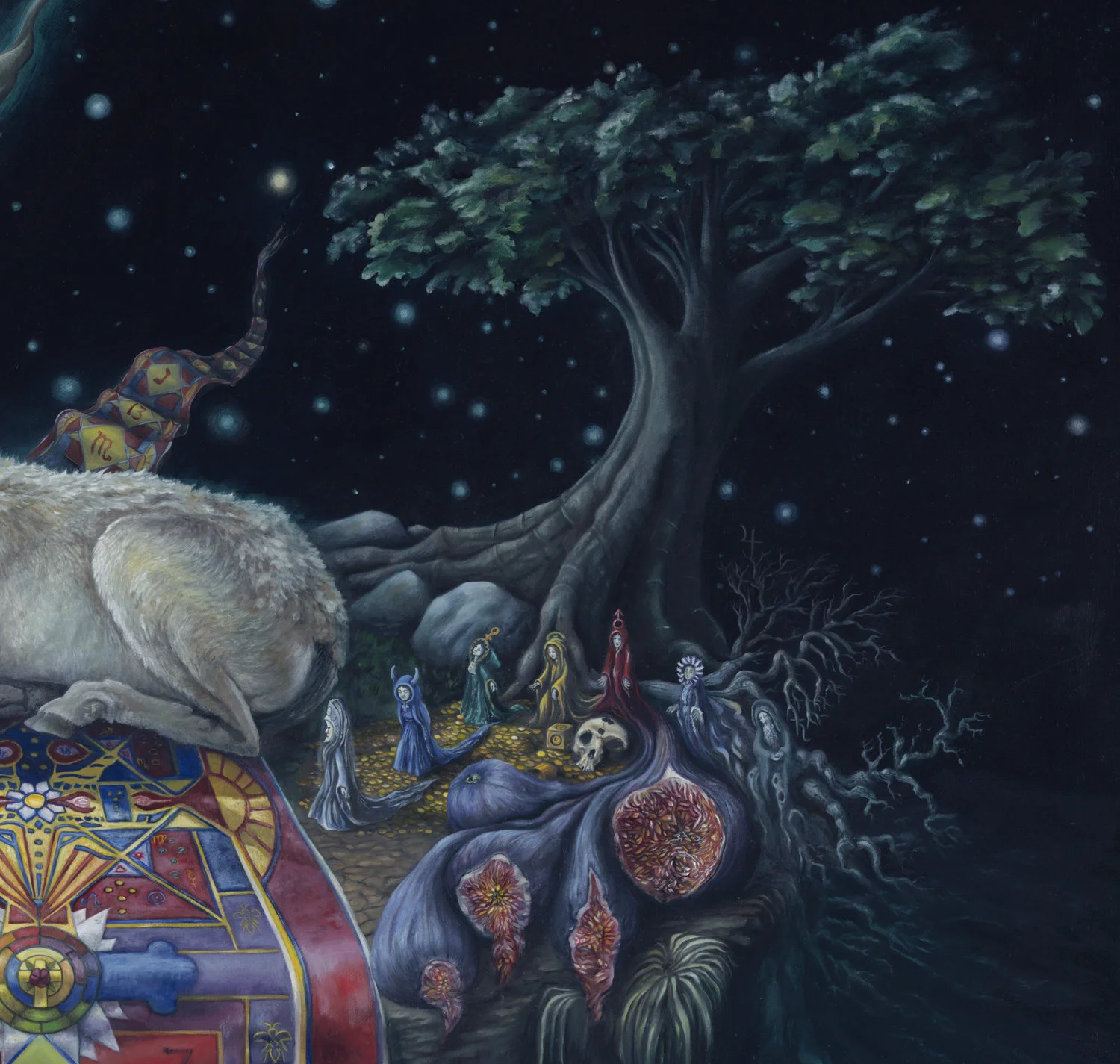 The seven luminaries in their procession along the Path of Venus, and the forbidden fruit of the tree of knowledge of good and evil.