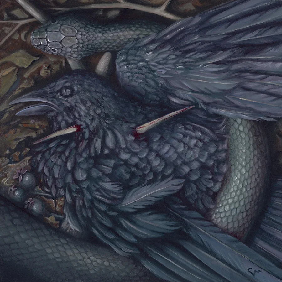 Nigredo: The Black Haw (1/4), oil on panel, 2018 (6x6”) $450